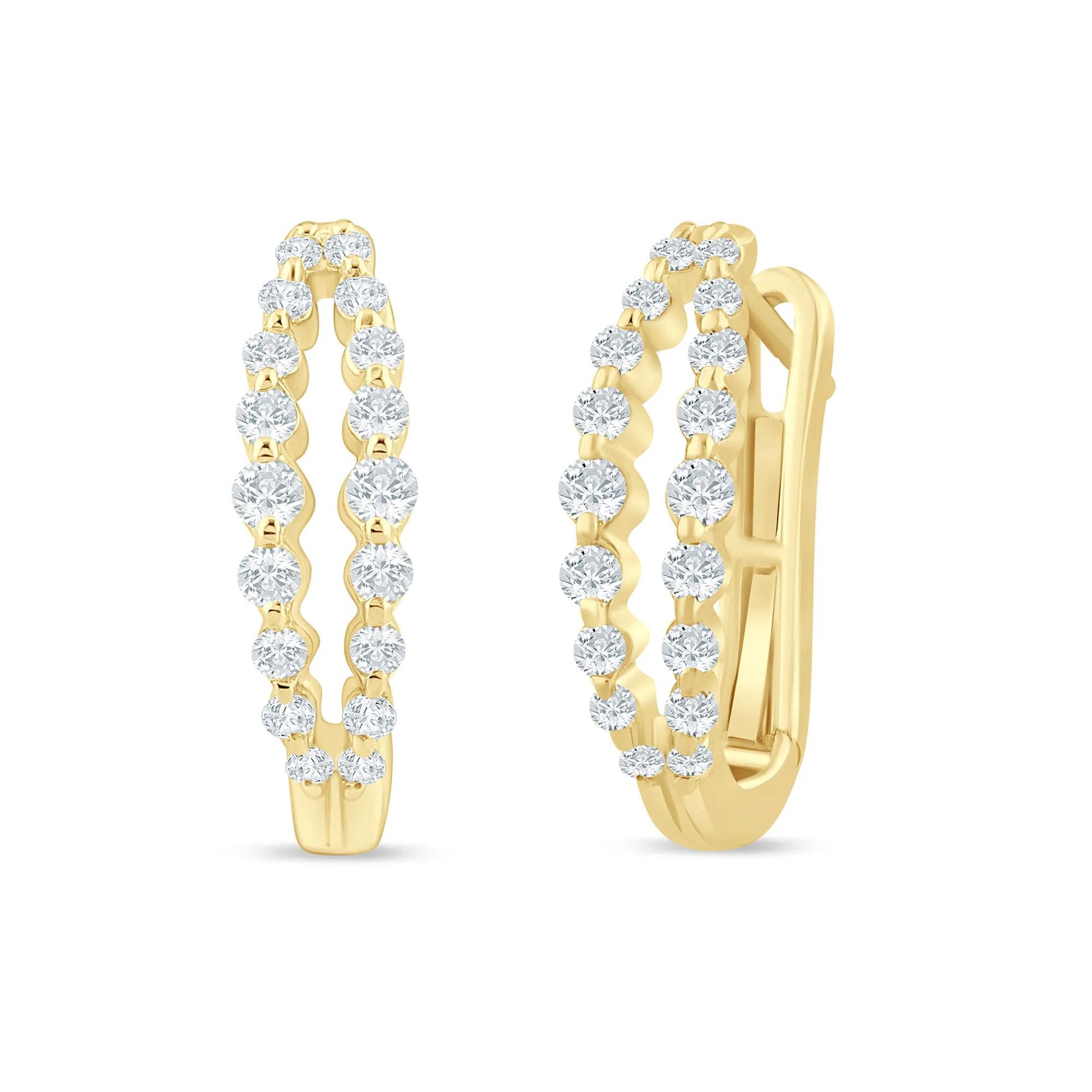1/2 CT. Tw. Lab Grown Diamond Double Row Hoop Earrings 10K Yellow Gold Size 17.00mm