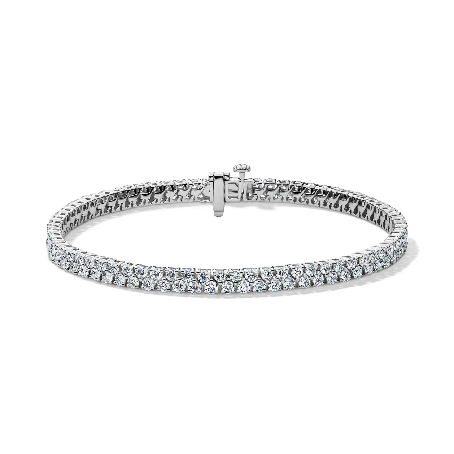 Lab Grown Diamond Double Row Tennis Bracelet 14K Gold White Size 4.00mm