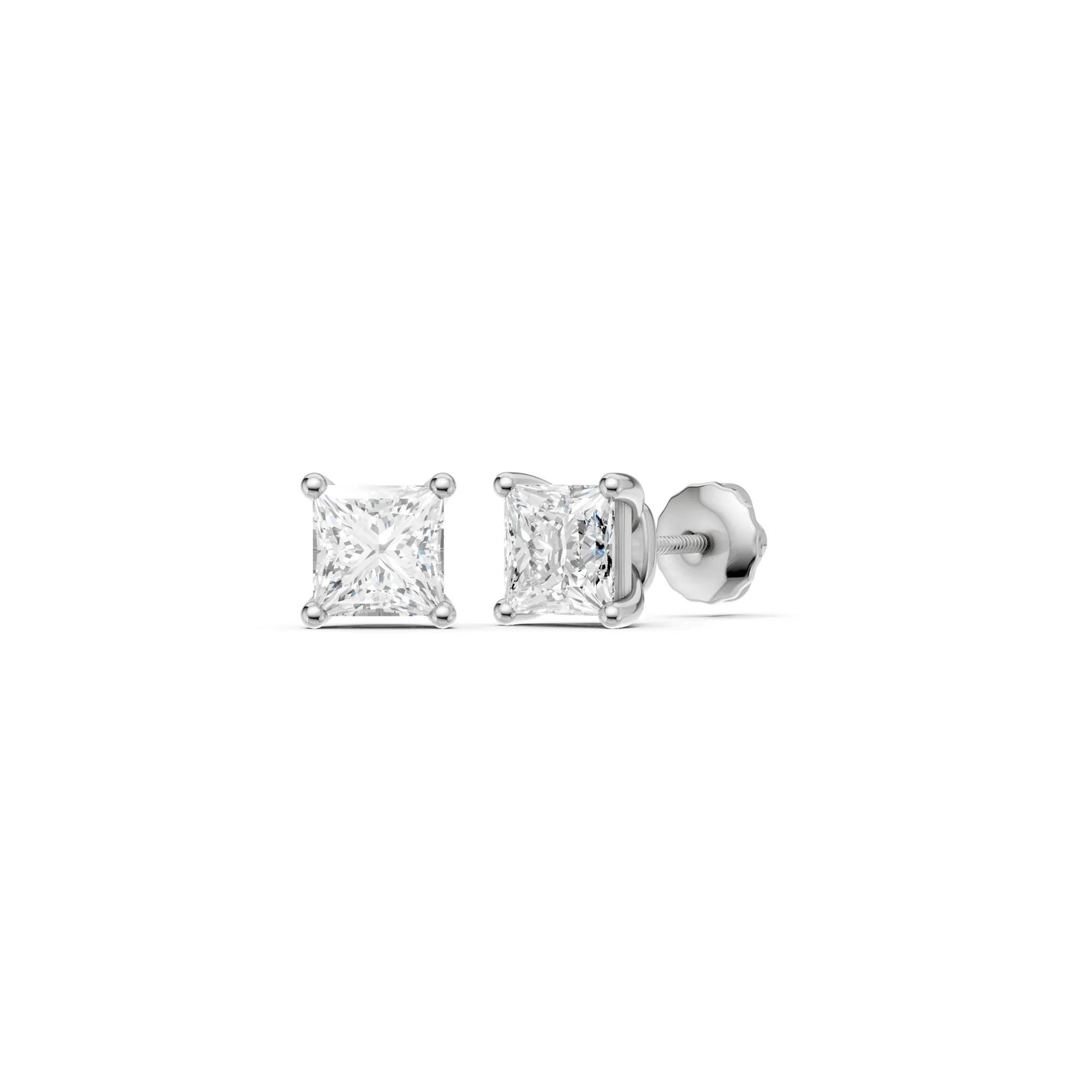 1/2 CT. Tw. Lab Grown Diamond Earrings with Princess Cut 14K White Gold Size 5.60mm
