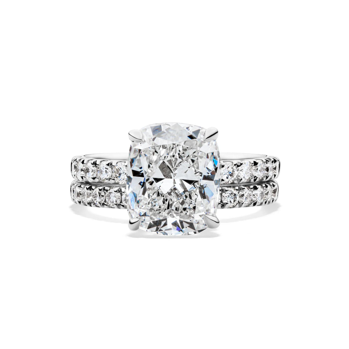 5 CT. Tw. Lab Grown Diamond Elongated Cushion-Cut Bridal Set 14K White Gold Ring Round Brilliant Cut Size 8 2mm