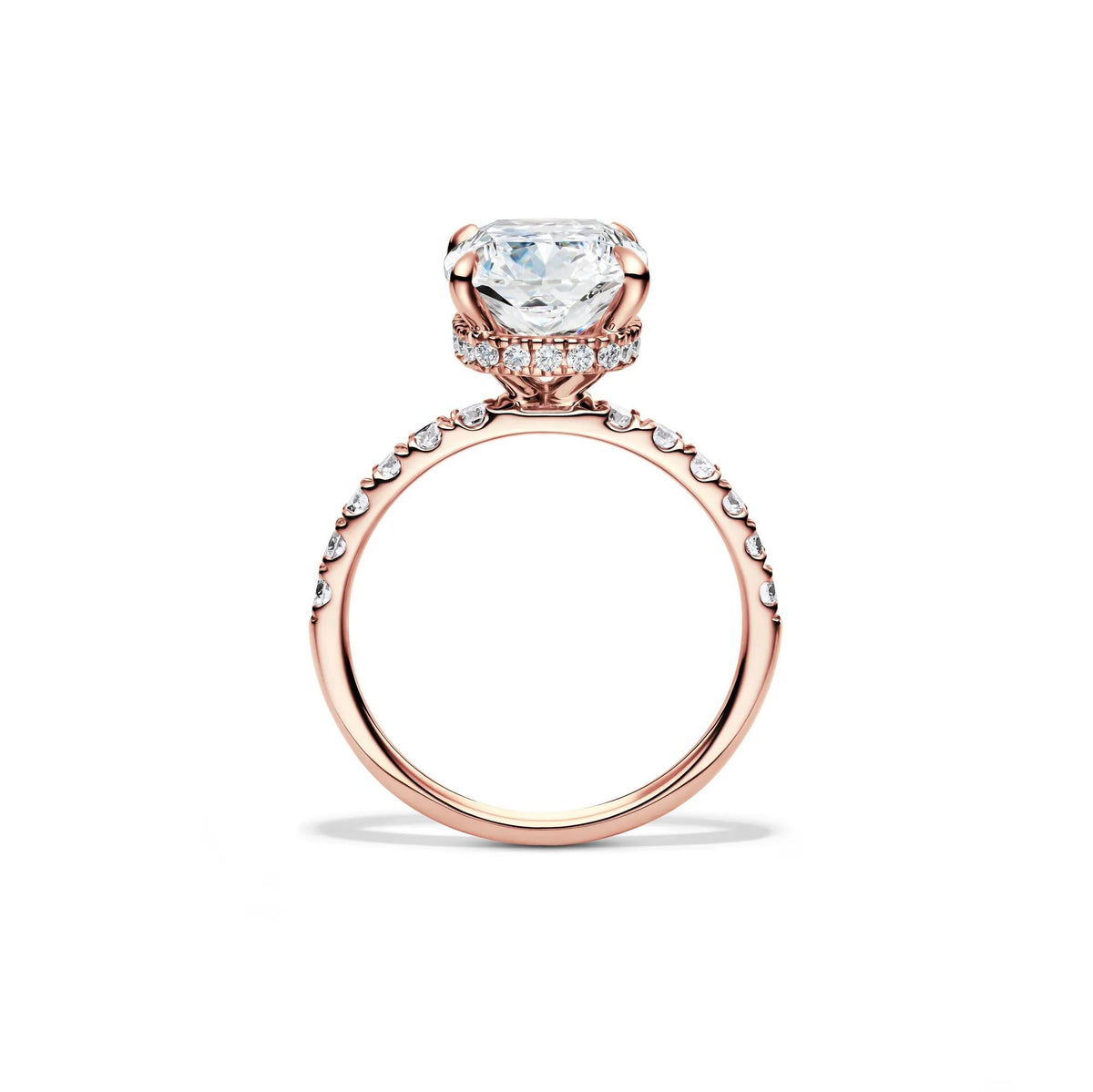5 CT. Tw. Lab Grown Diamond Elongated Cushion-Cut Bridal Set 14K Rose Gold Ring Round Brilliant Cut Size 6.5 2mm