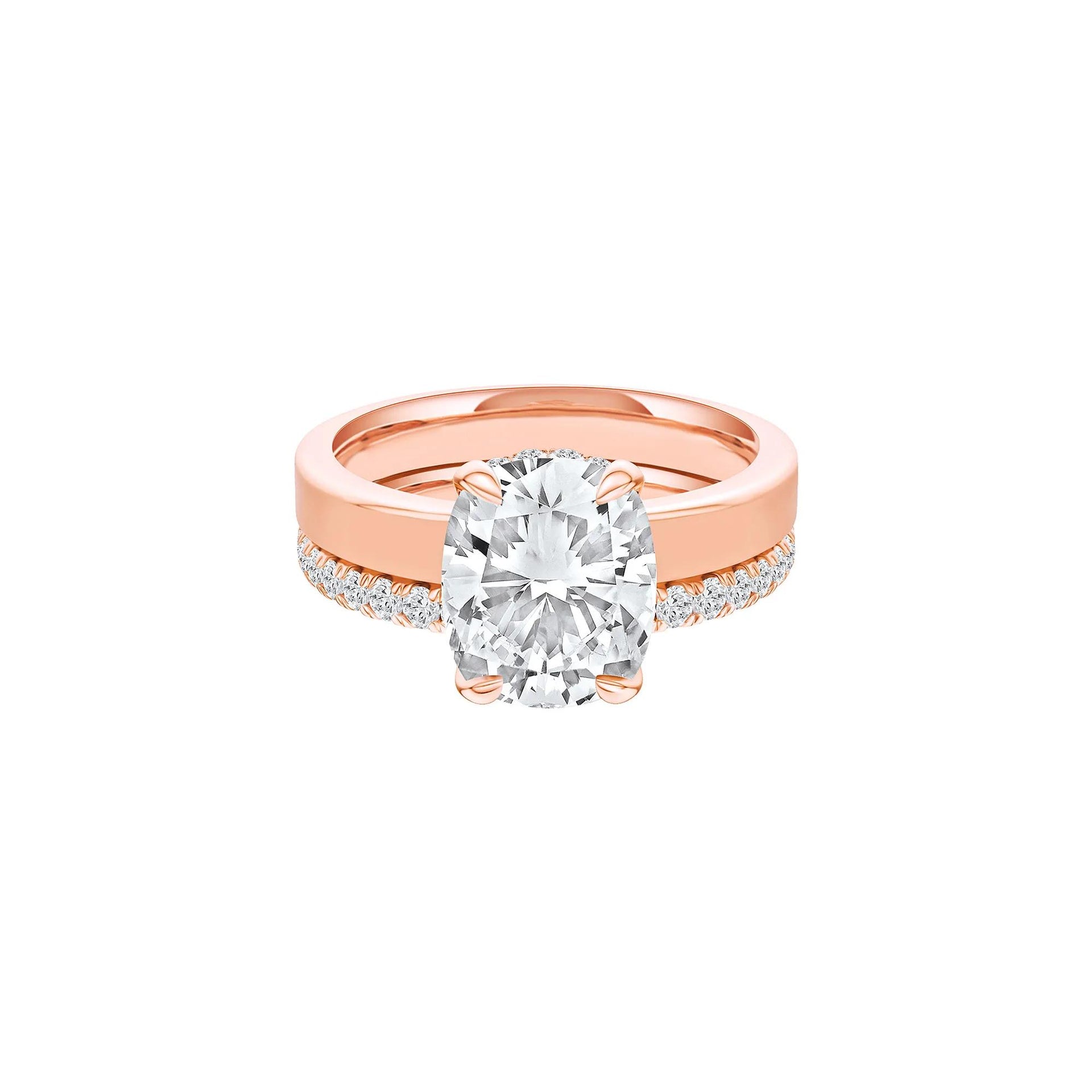 4 CT. Tw. Lab Grown Diamond Elongated Cushion-Cut Engagement Ring 14K Rose Gold Round Brilliant Cut Size 4.5 3mm