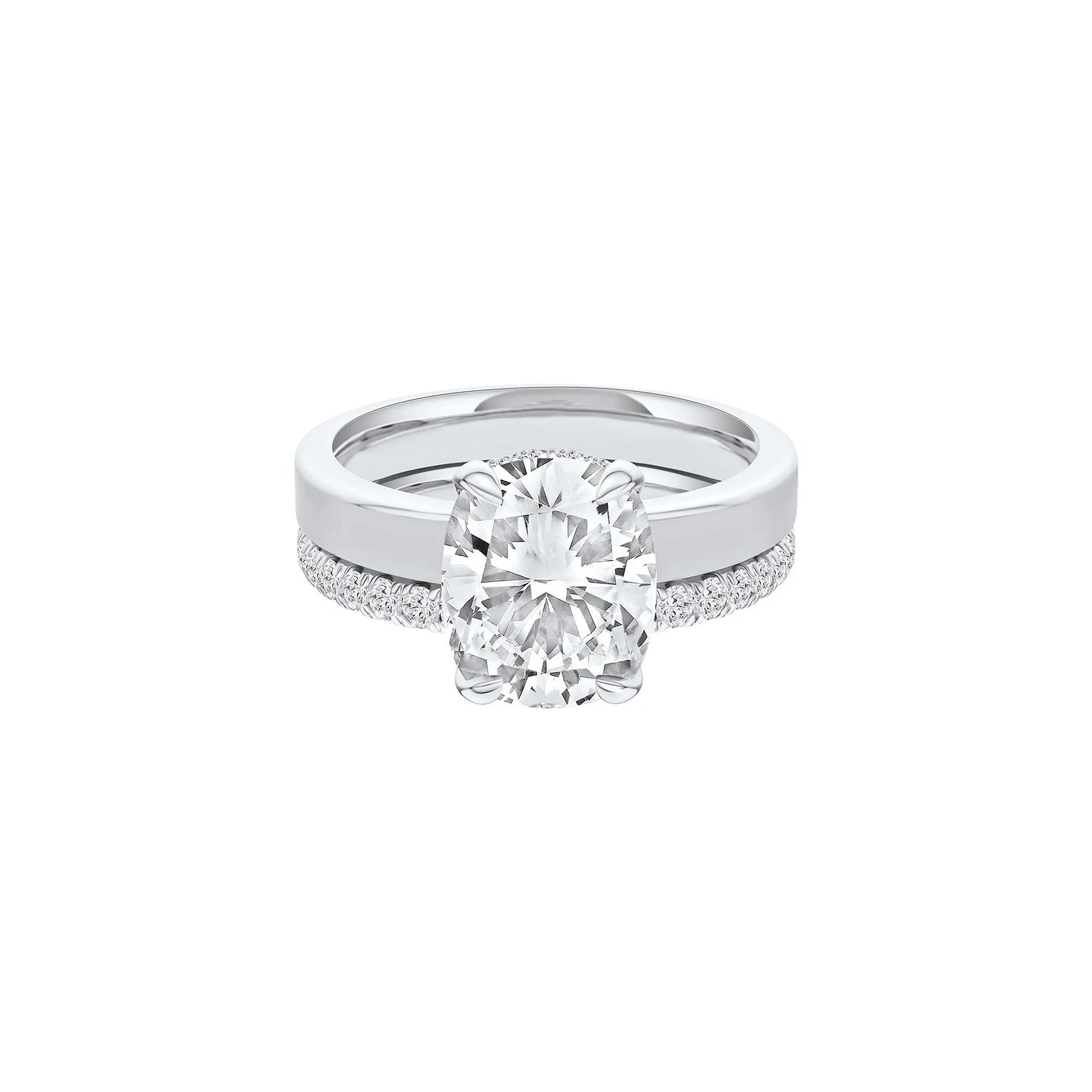 4 CT. Tw. Lab Grown Diamond Elongated Cushion-Cut Engagement Ring 14K White Gold Round Brilliant Cut Size 6 3mm