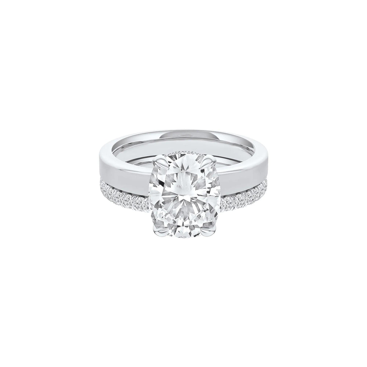 4 CT. Tw. Lab Grown Diamond Elongated Cushion-Cut Engagement Ring 14K White Gold Round Brilliant Cut Size 10 3mm