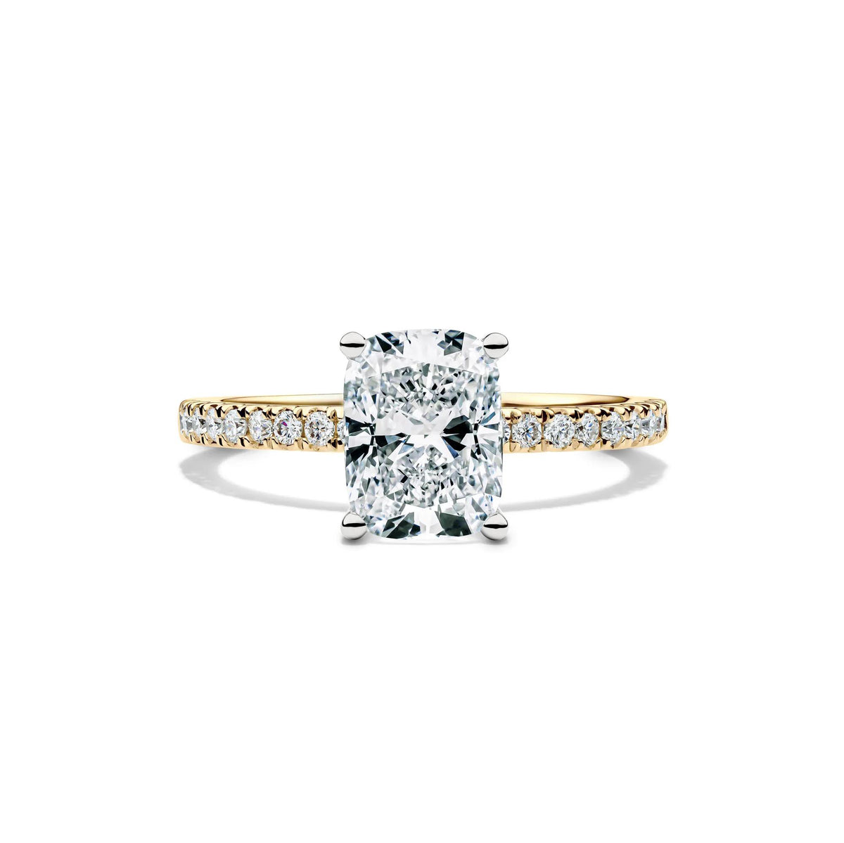 2 1/4 CT. Tw. Lab Grown Diamond Elongated Cushion Engagement Ring 14K Yellow Gold Round Brilliant Cut Size 8.5