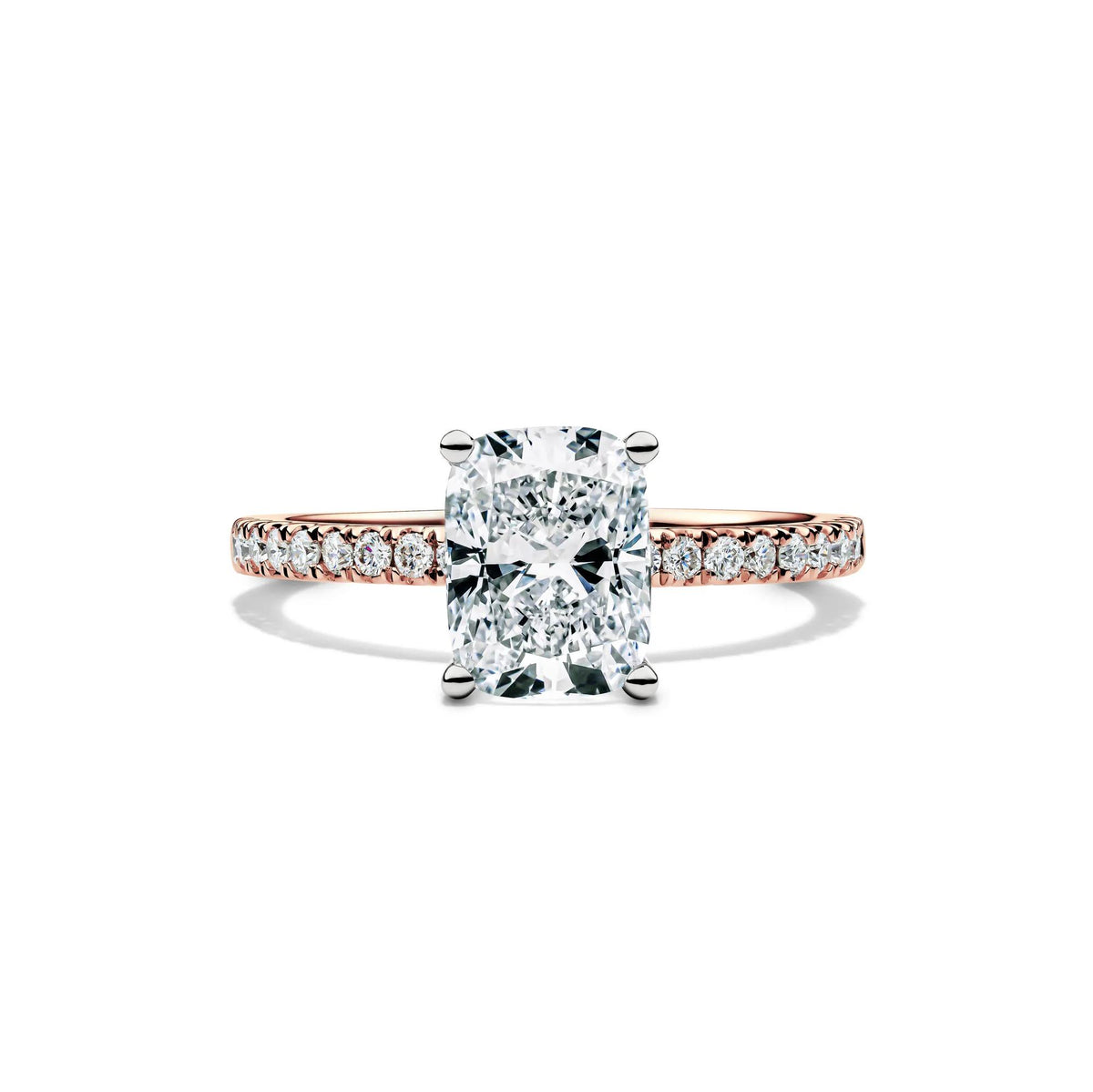 2 1/4 CT. Tw. Lab Grown Diamond Elongated Cushion Engagement Ring 14K Rose Gold Round Brilliant Cut Size 5