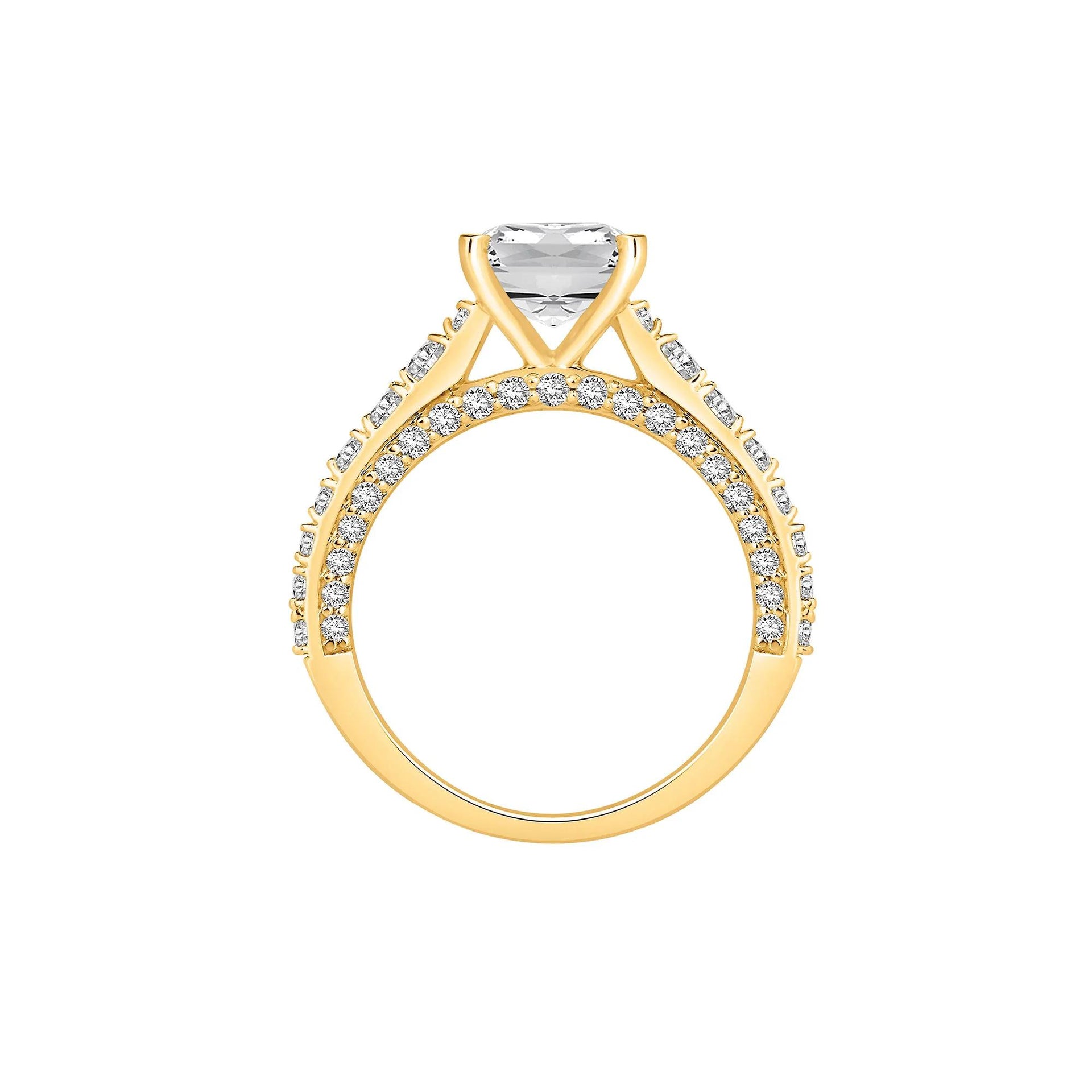 4 CT. Tw. Lab Grown Diamond Elongated Cushion Engagement Ring 14K Yellow Gold Round Brilliant Cut Size 8.5 10mm