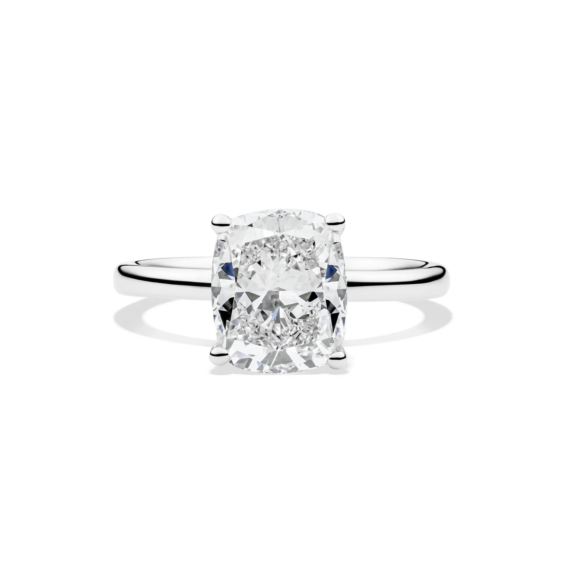 Lab Grown Diamond Elongated Cushion Solitaire Engagement Ring 14K White Gold (3 CT.) Size 10 2mm