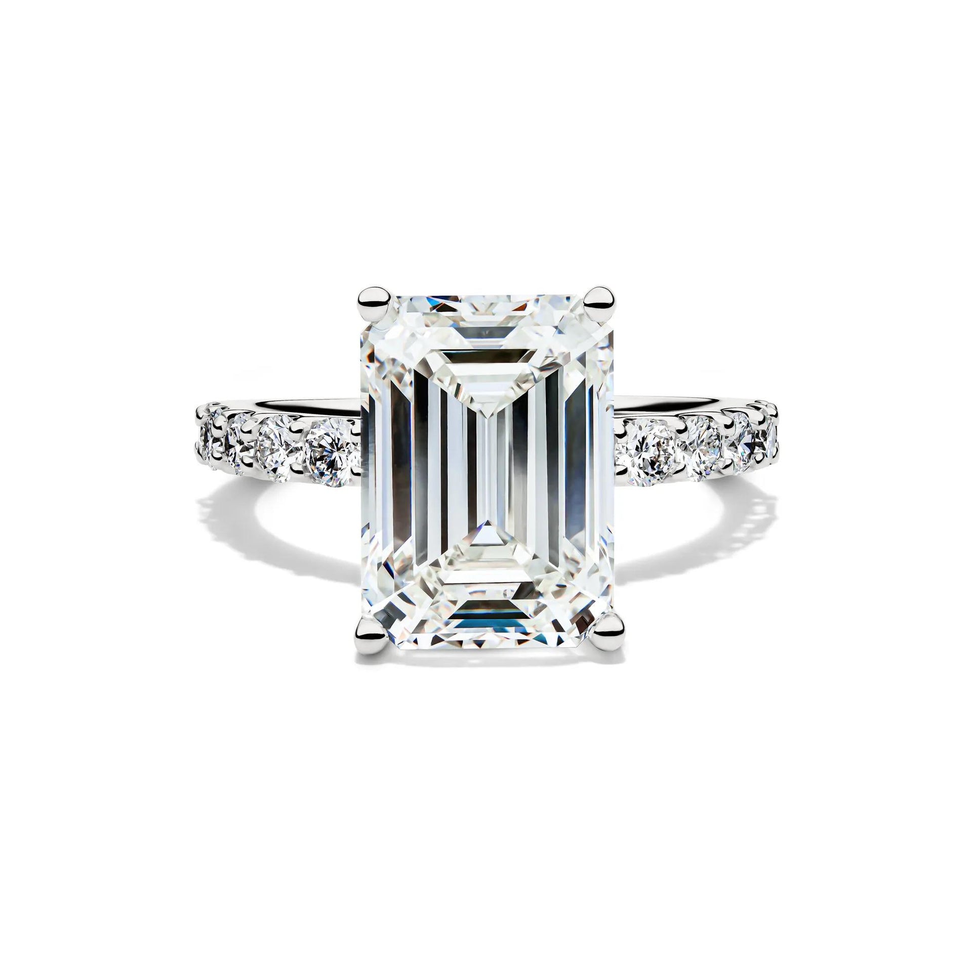 7 3/4 CT. Tw. Lab Grown Diamond Emerald-Cut Engagement Ring 14K White Gold Size 7 12.5mm