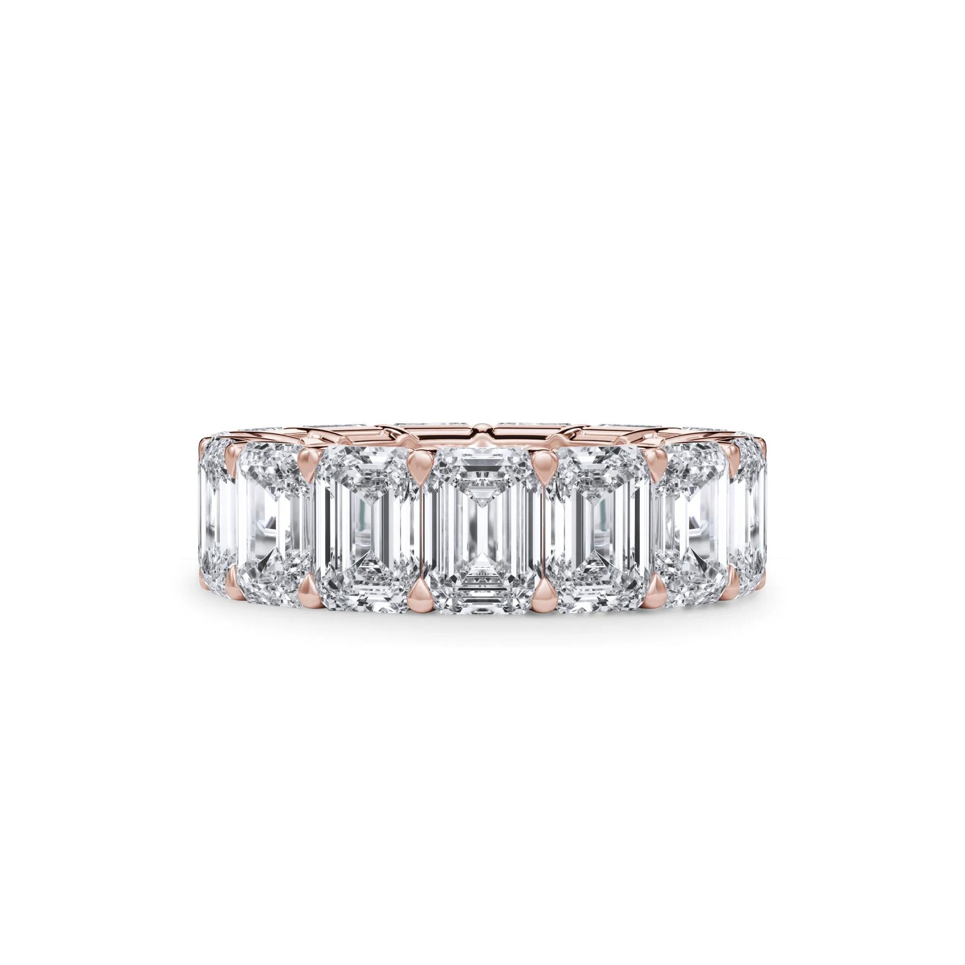 15 CT. Tw. Lab Grown Diamond Emerald-Cut Eternity Band Ring 18K Rose Gold Size 4 3mm