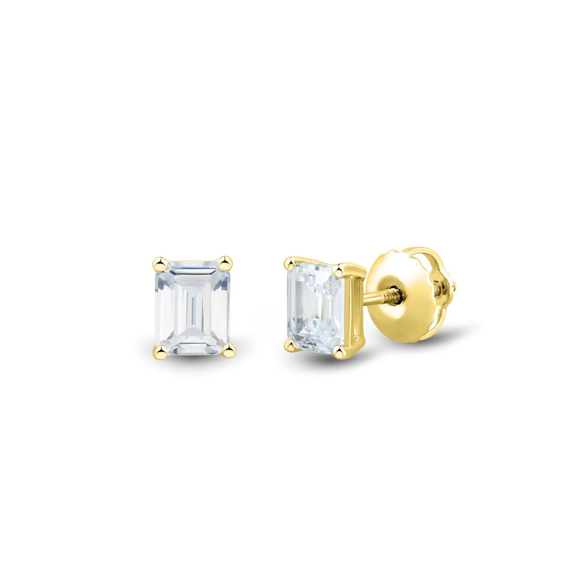1 CT. Tw. Lab Grown Diamond Emerald-Cut Four-Prong Studs 14K Yellow Gold Size 6.20mm