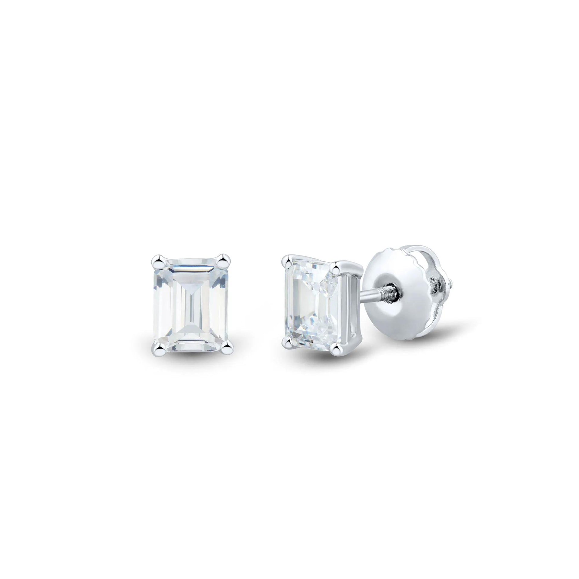 1 CT. Tw. Lab Grown Diamond Emerald-Cut Four-Prong Studs 14K White Gold Size 6.20mm