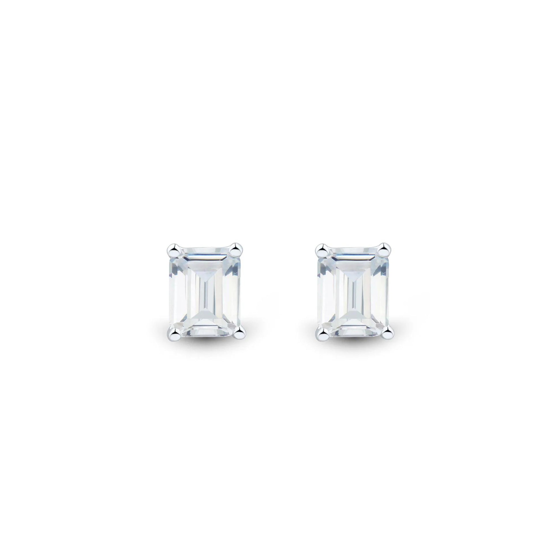 1 CT. Tw. Lab Grown Diamond Emerald-Cut Four-Prong Studs 14K White Gold Size 6.20mm