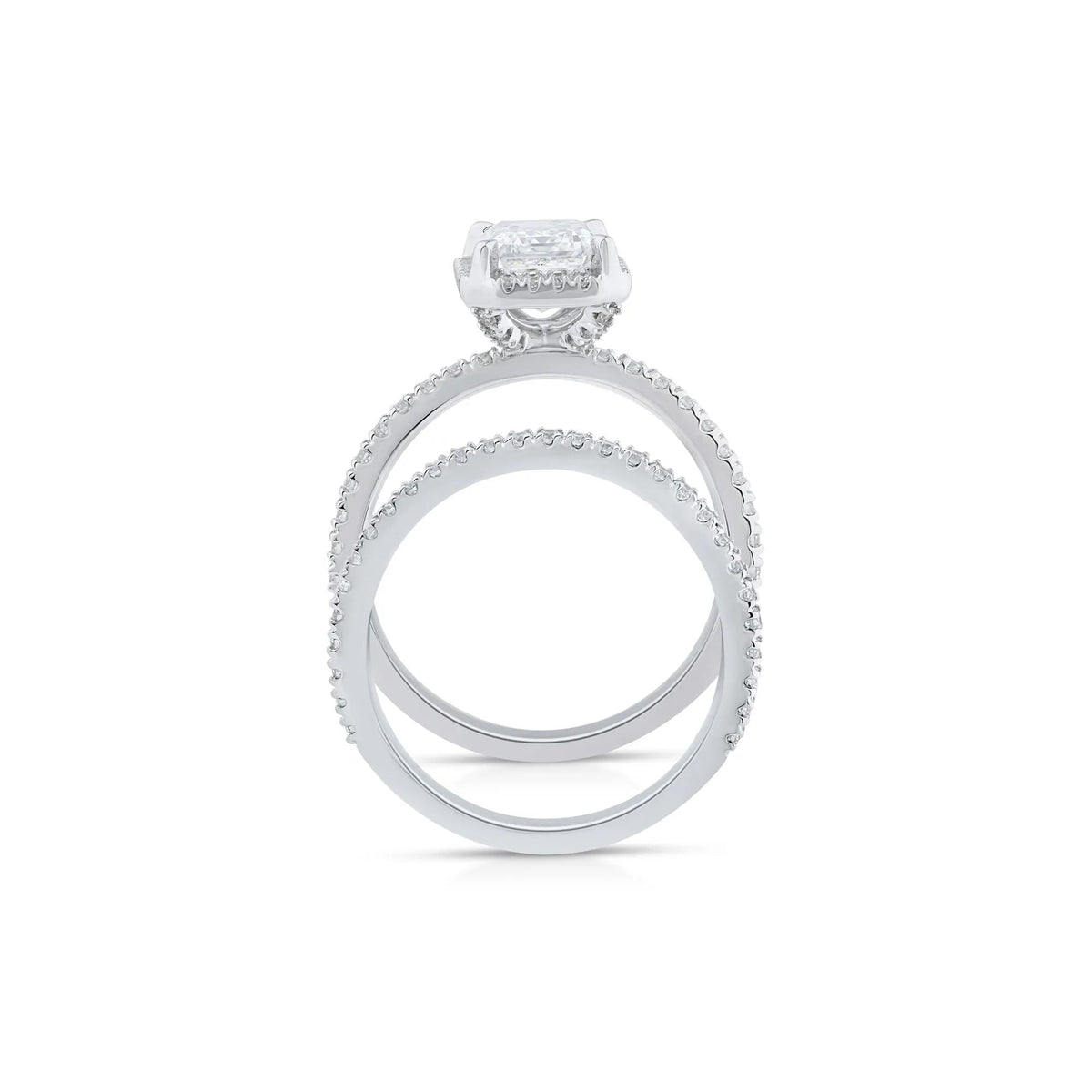 2 3/4 CT. Tw. Lab Grown Diamond Emerald-Cut Halo Bridal Set 14K White Gold Ring Round Brilliant Cut Size 6 1mm