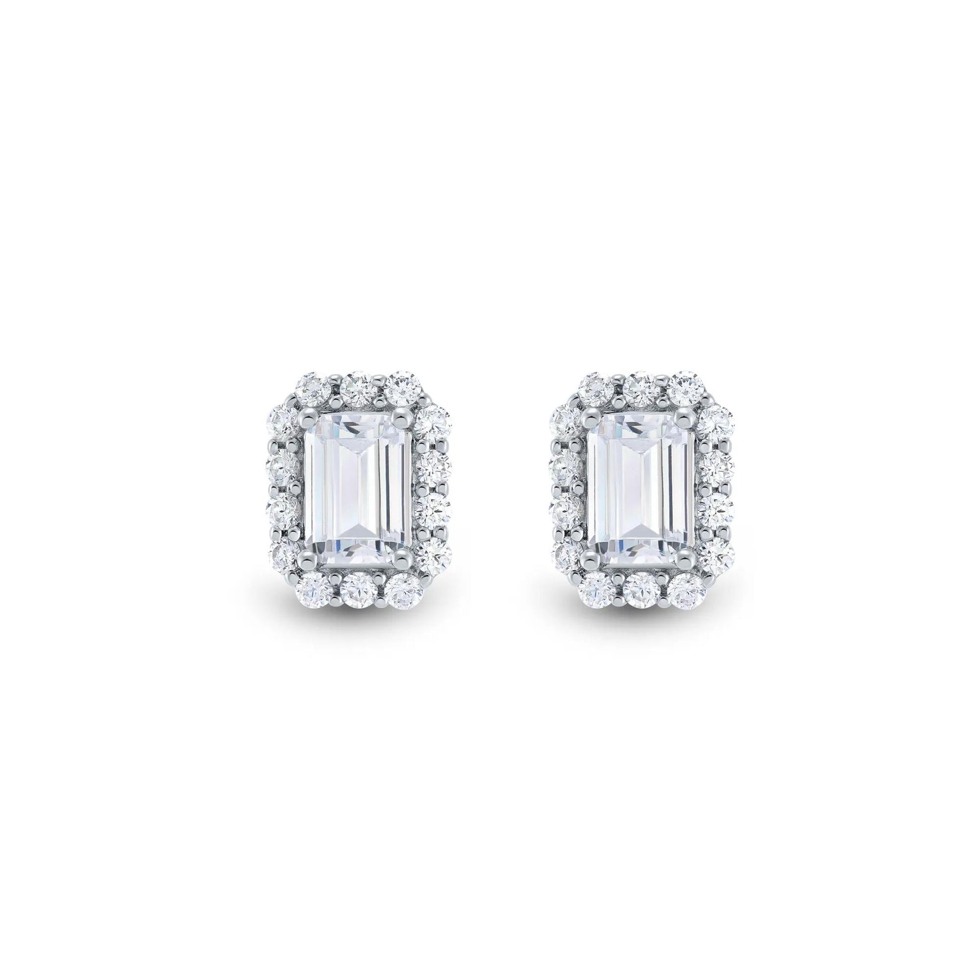 2 CT. Tw. Lab Grown Diamond Emerald-Cut Halo Earrings 10K White Gold Size 7.10mm