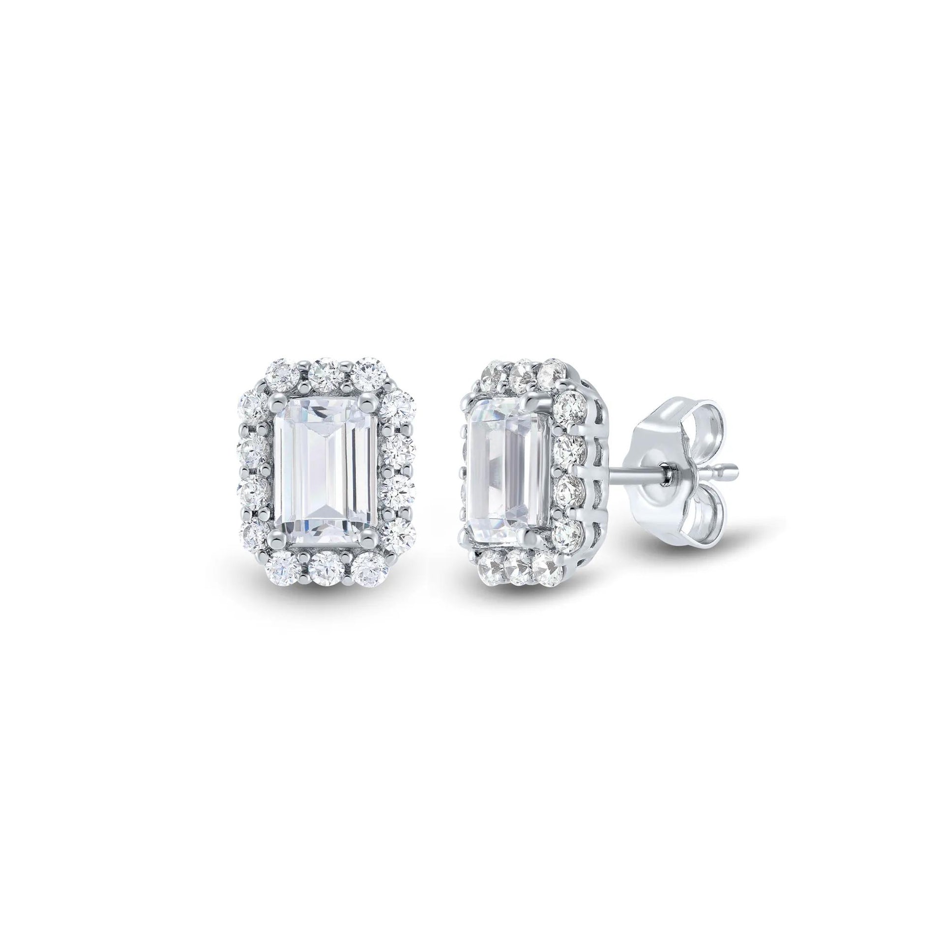 2 CT. Tw. Lab Grown Diamond Emerald-Cut Halo Earrings 10K White Gold Size 7.10mm
