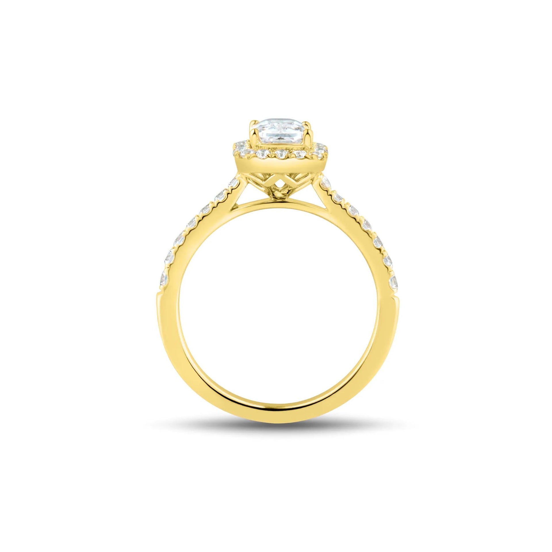 1/2 CT. Tw. Lab Grown Diamond Emerald-Cut Halo Engagement Ring 14K Yellow Gold Size 6.5 1mm