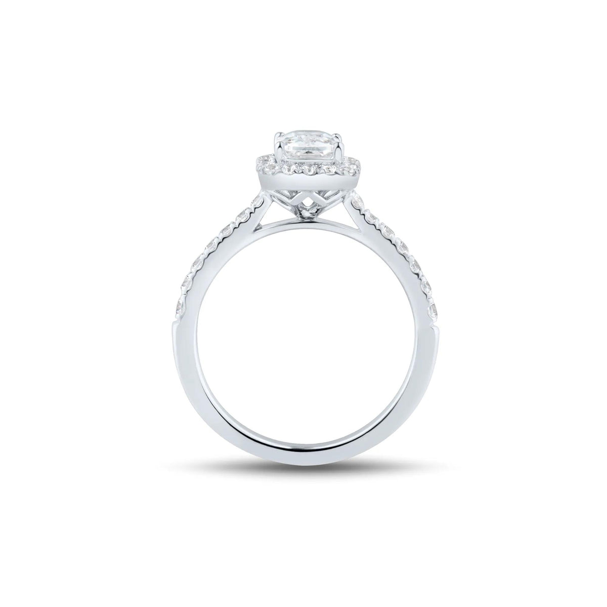 1/2 CT. Tw. Lab Grown Diamond Emerald-Cut Halo Engagement Ring 14K White Gold Round Brilliant Cut Size 8.5 1mm