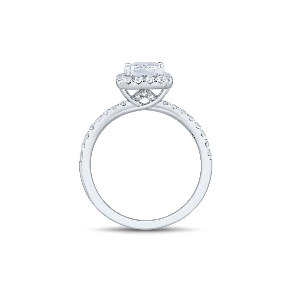 2 CT. Tw. Lab Grown Diamond Emerald-Cut Halo Engagement Ring 14K White Gold Size 9 1.5mm
