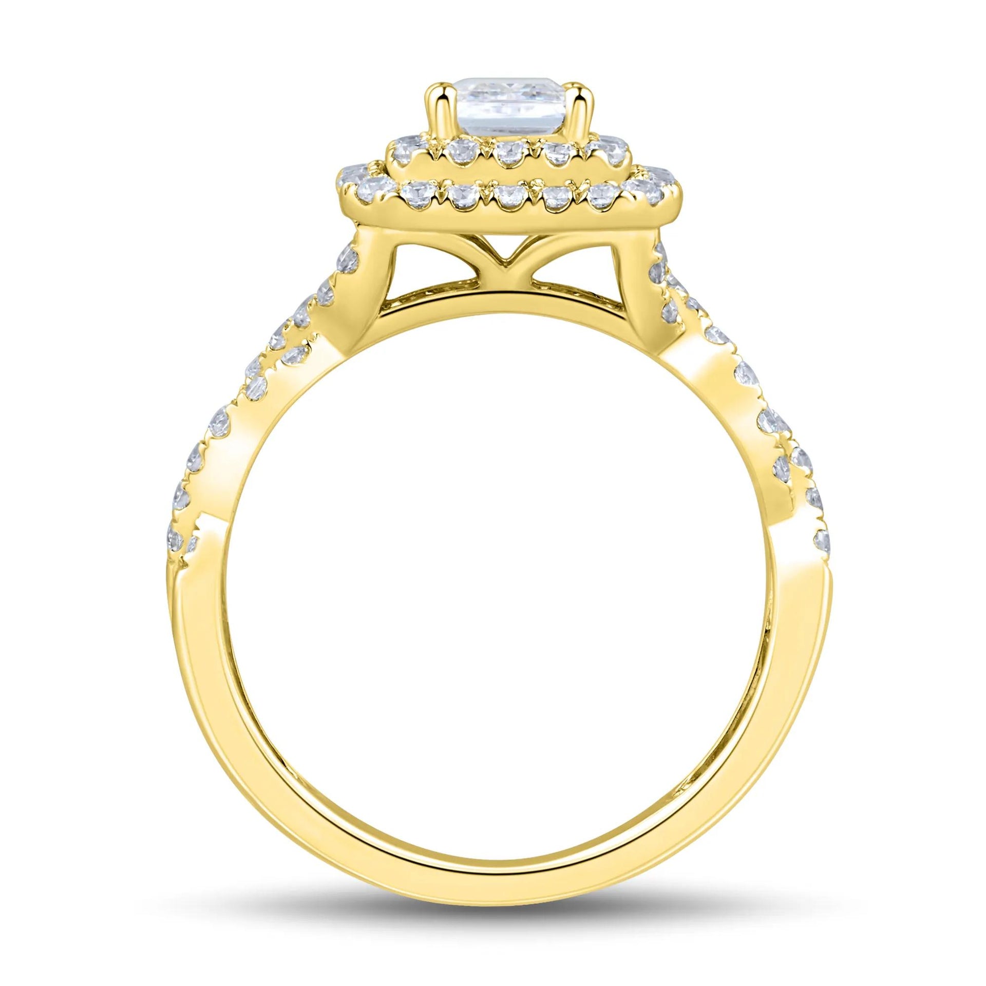1/2 CT. Tw. Lab Grown Diamond Emerald-Cut Halo Engagement Ring 14K Yellow Gold Size 5.5 1.5mm
