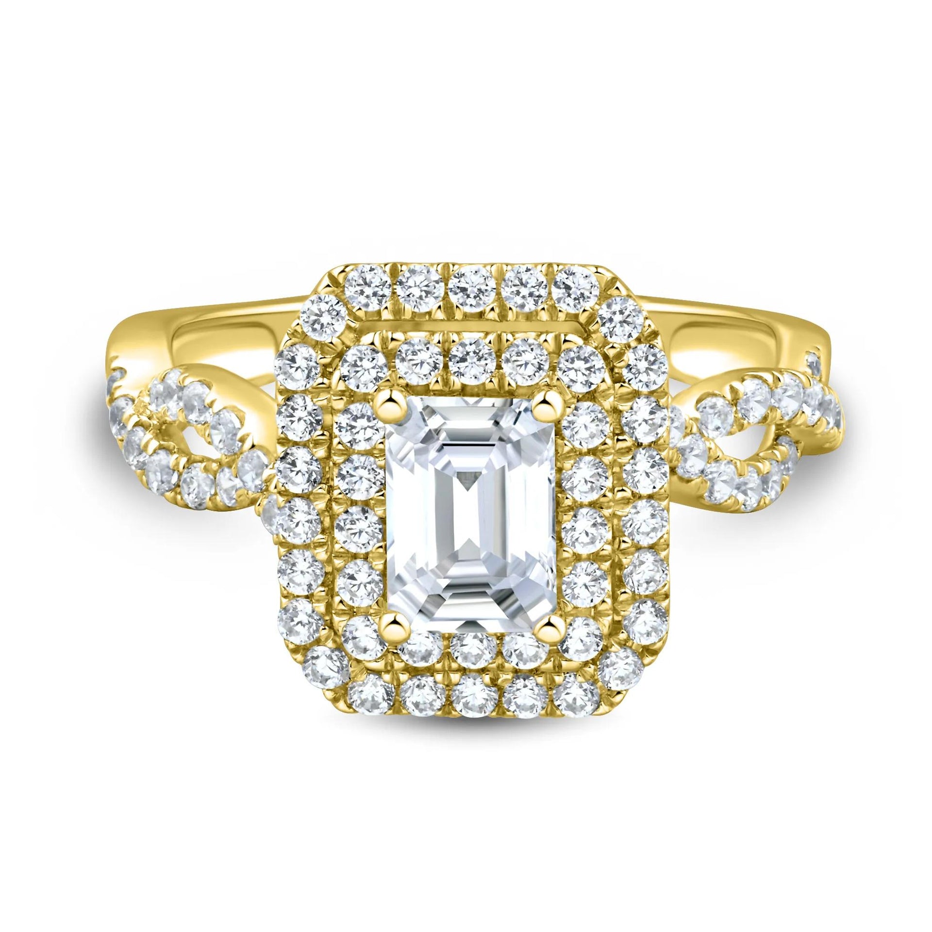 1/2 CT. Tw. Lab Grown Diamond Emerald-Cut Halo Engagement Ring 14K Yellow Gold Size 5.5 1.5mm