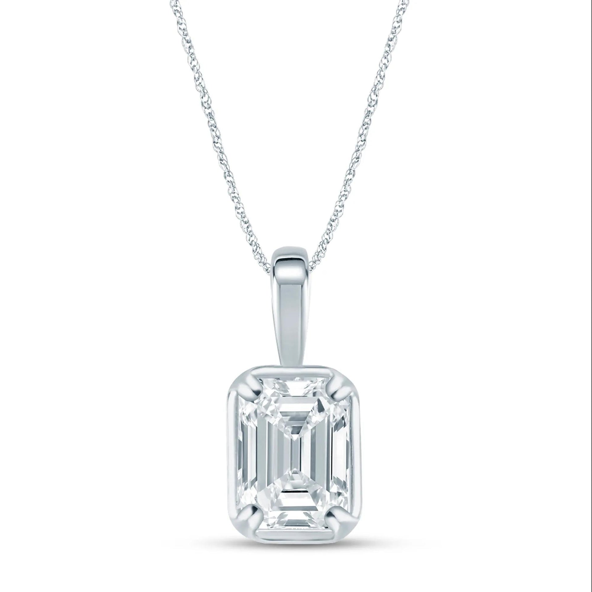 1/2 CT. Tw. Lab Grown Diamond Emerald-Cut Pendant Necklace 10K White Gold Size 18"