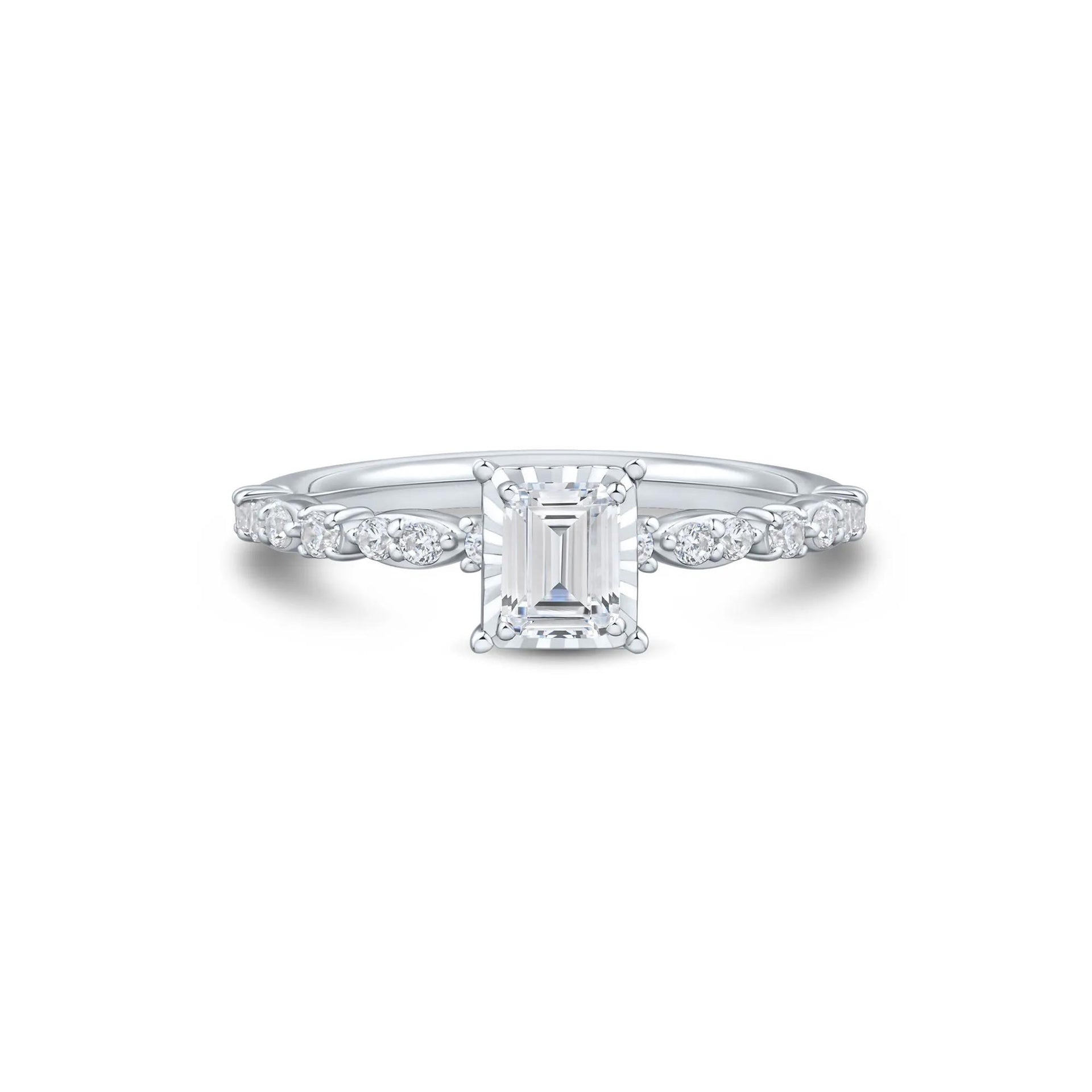 1/2 CT. Tw. Lab Grown Diamond Emerald-Cut Promise Ring 10K White Gold Size 9 1mm