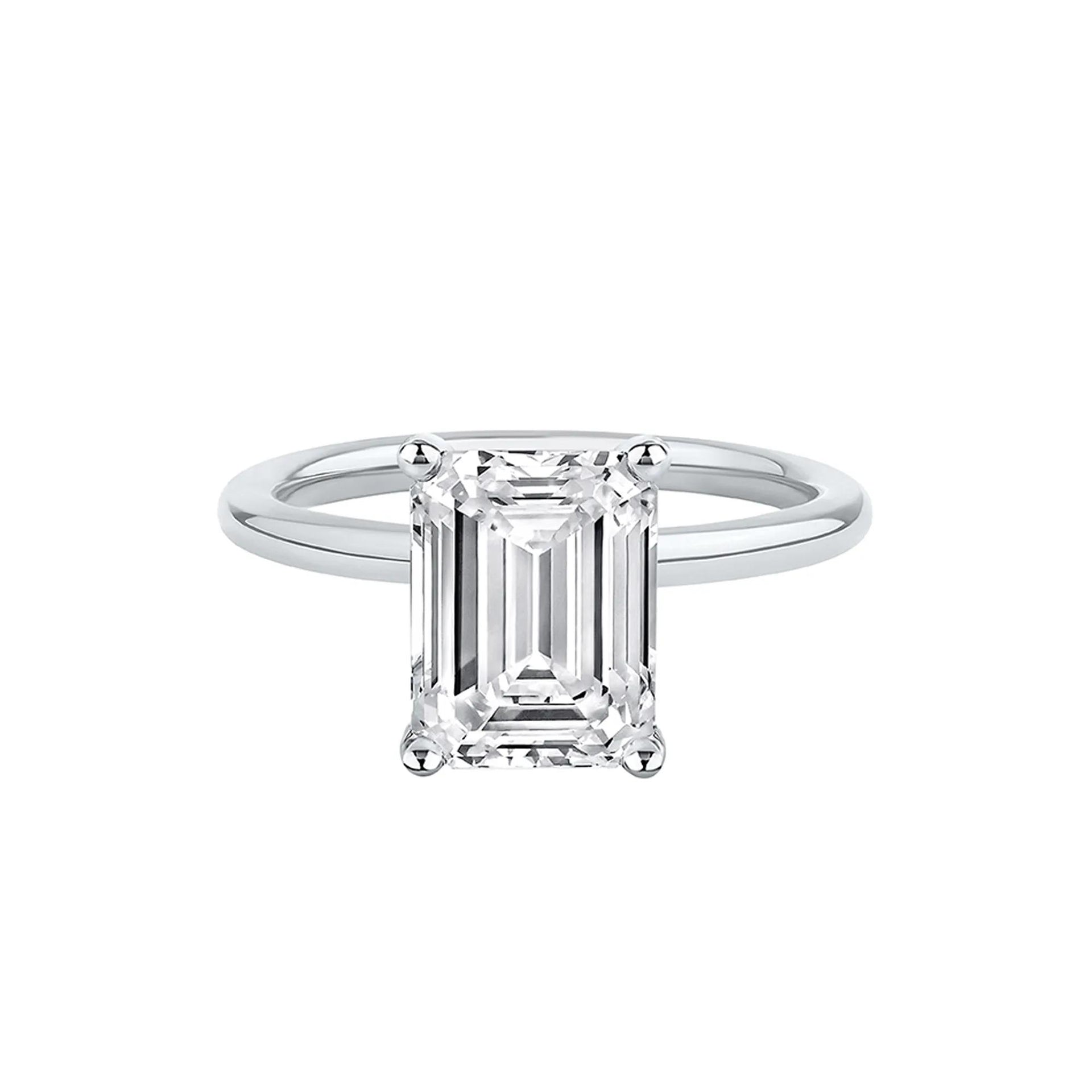 Lab Grown Diamond Emerald-Cut Solitaire Ring Platinum (3 CT.) White Size 5 2mm
