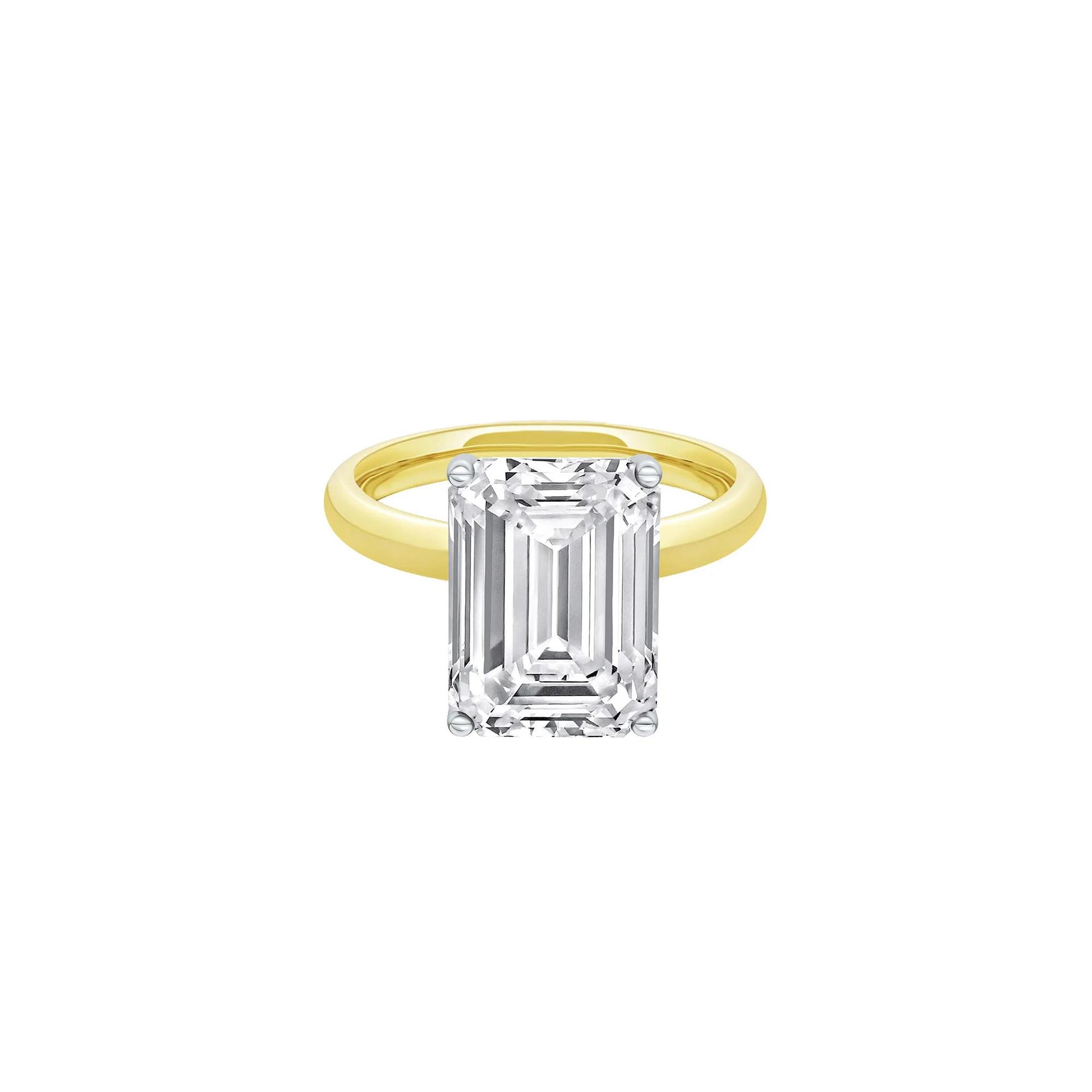 Lab Grown Diamond Emerald-Cut Solitaire Ring 14K Yellow & White Gold (6 CT.) Size 8.5 2mm