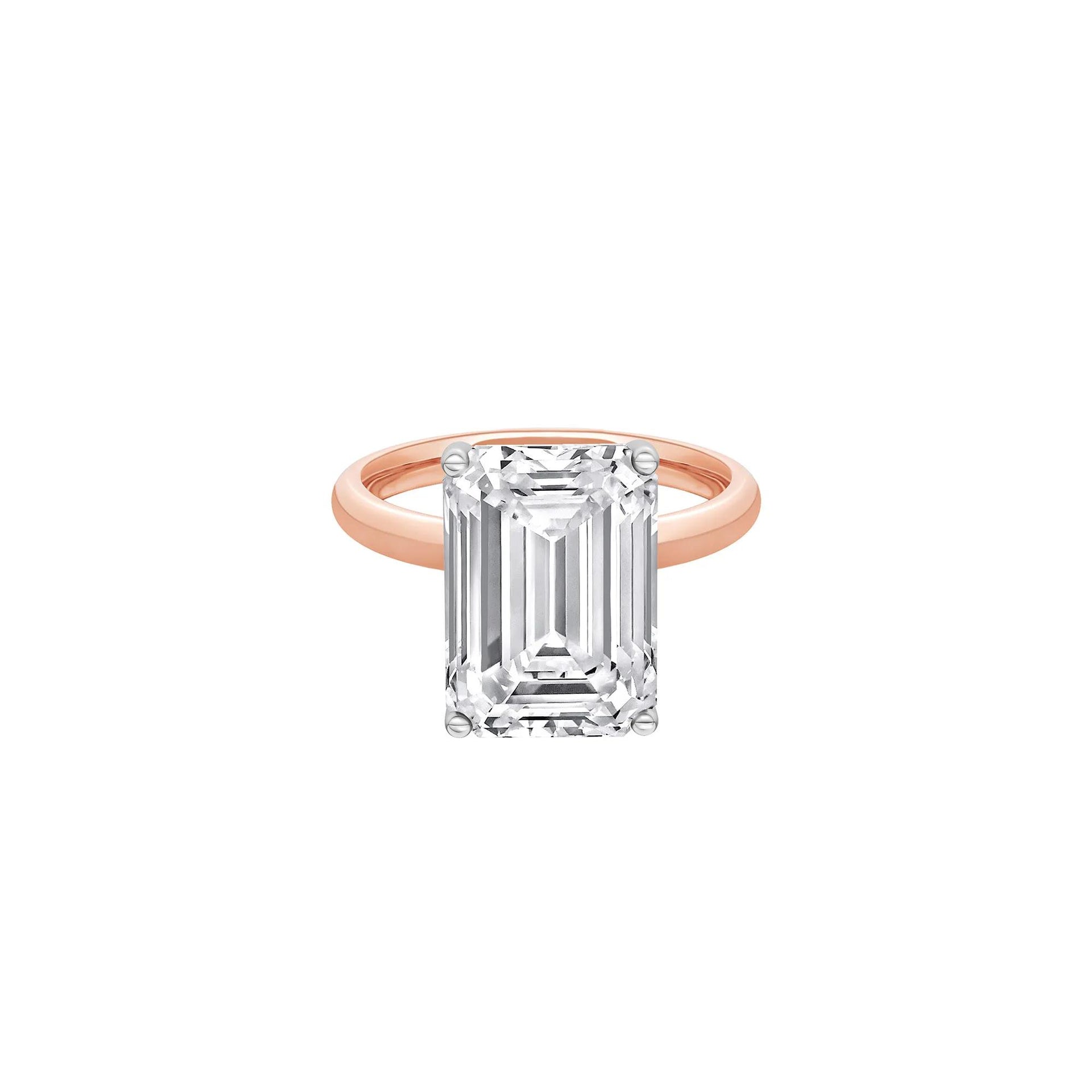 Lab Grown Diamond Emerald-Cut Solitaire Ring 14K Rose & White Gold (7 CT.) Size 10 2mm