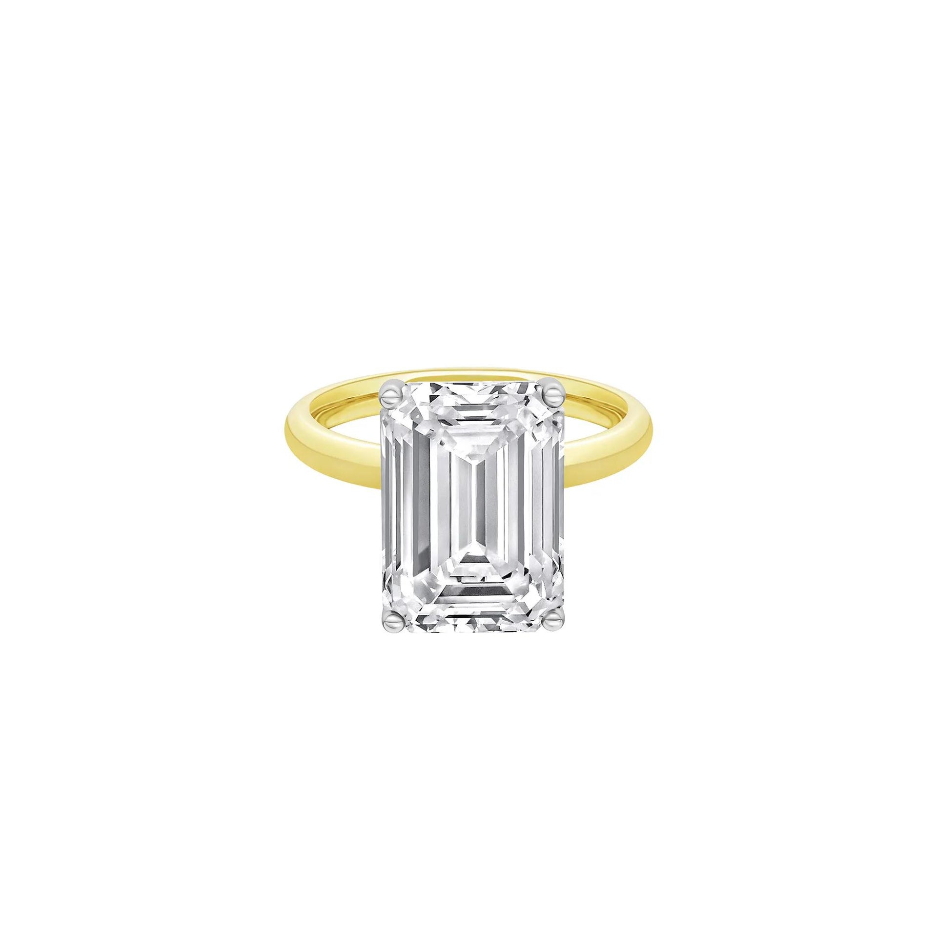 Lab Grown Diamond Emerald-Cut Solitaire Ring 14K Yellow & White Gold (7 CT.) Size 8.5 2mm