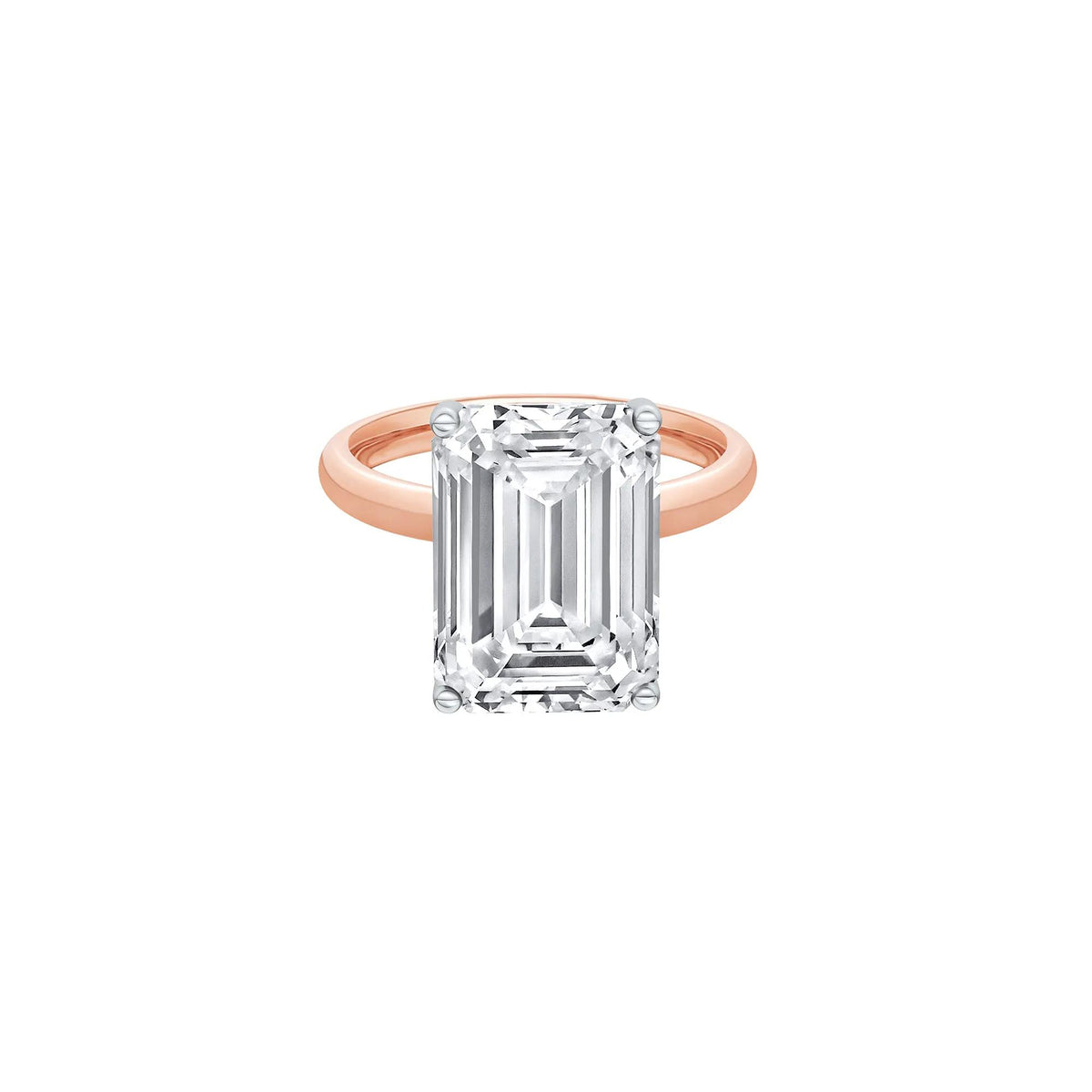 Lab Grown Diamond Emerald-Cut Solitaire Ring 14K Rose & White Gold (8 CT.) Size 10 2mm