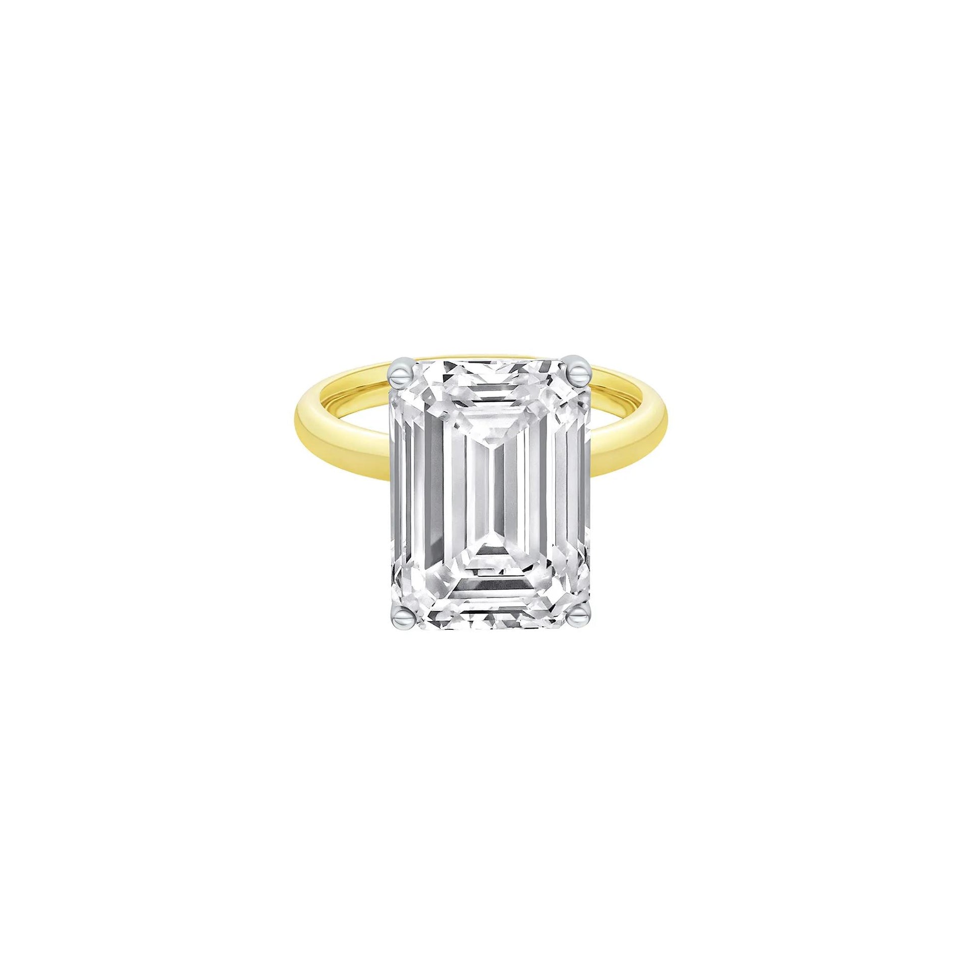 Lab Grown Diamond Emerald-Cut Solitaire Ring 14K Yellow & White Gold (9 CT.) Size 7 2mm