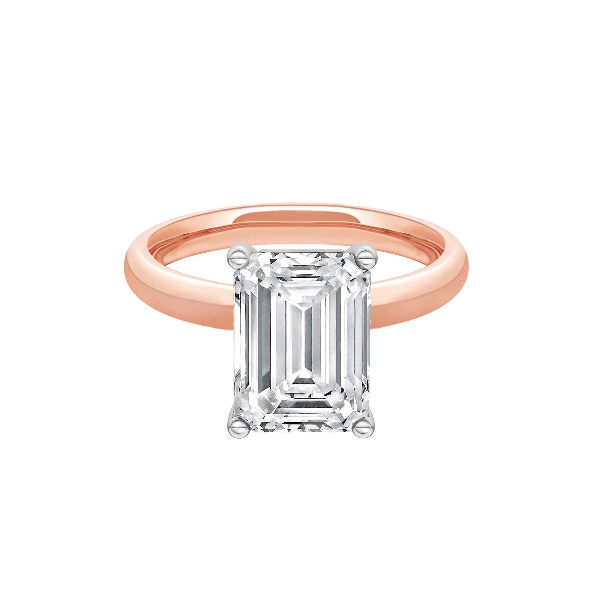 Lab Grown Diamond Emerald-Cut Solitaire Engagement Ring 14K Rose & White Gold (4 CT.) Size 9 2mm