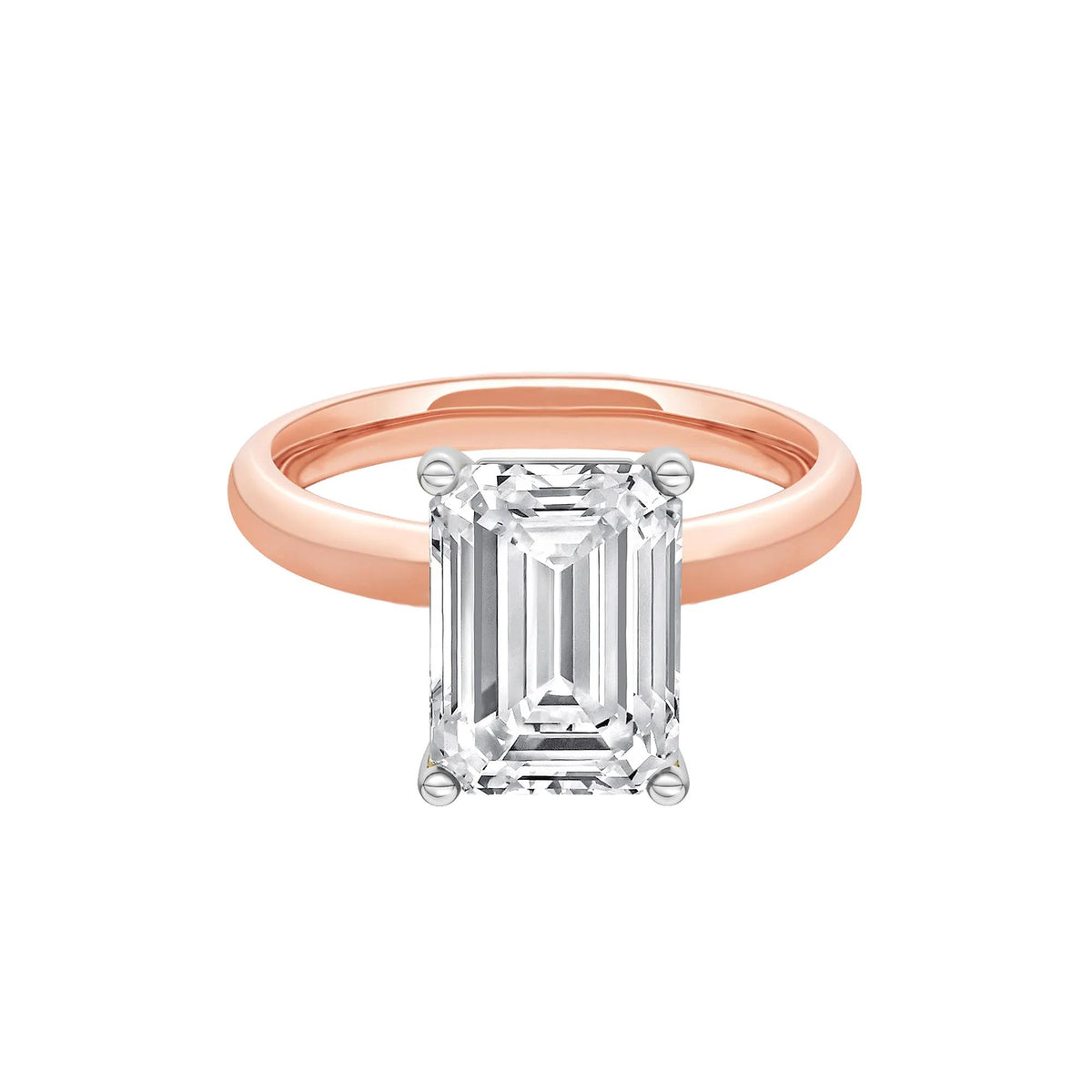 Lab Grown Diamond Emerald-Cut Solitaire Engagement Ring 14K Rose & White Gold (4 CT.) Size 5.5 2mm
