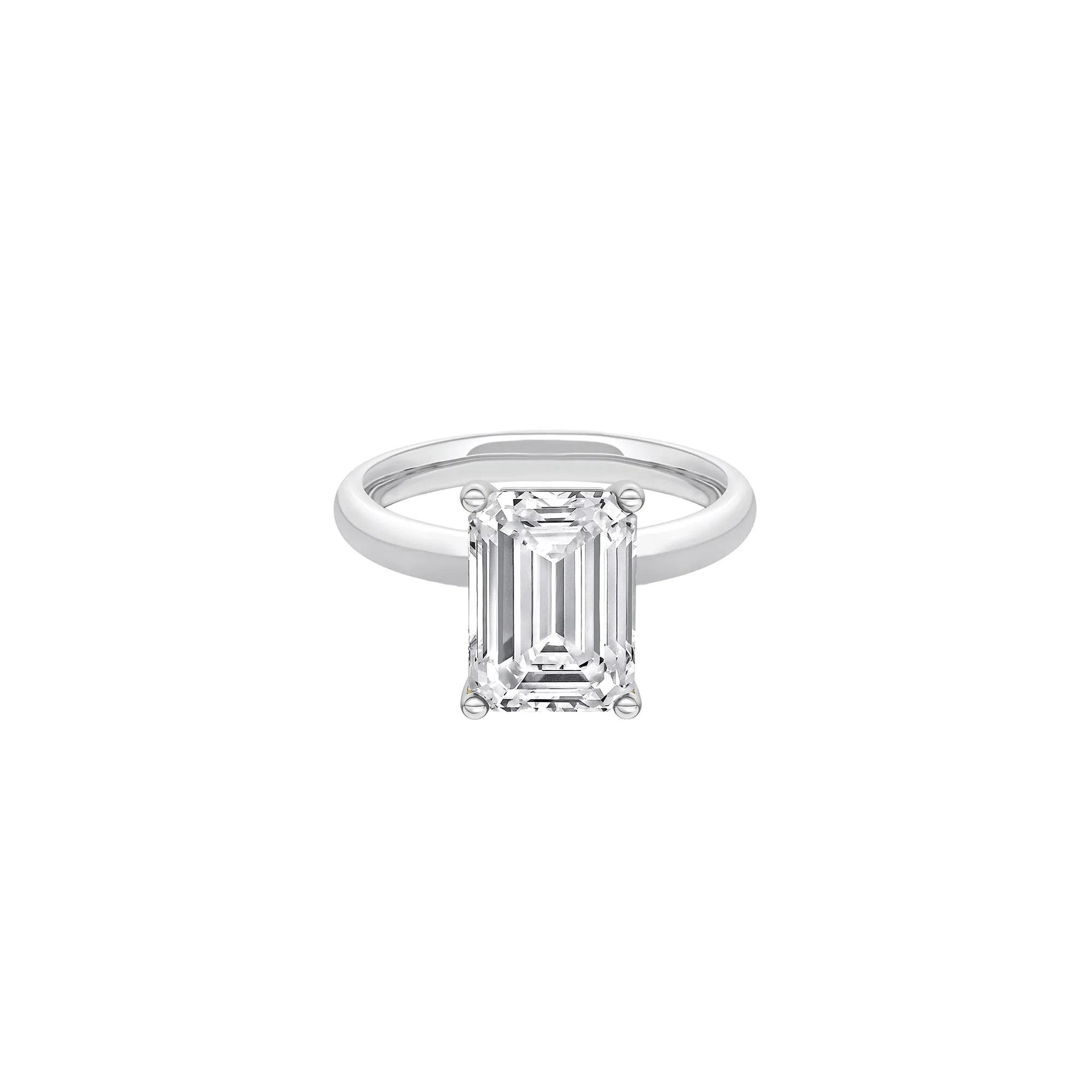 Lab Grown Diamond Emerald-Cut Solitaire Ring Platinum (4 CT.) White Size 4.5 2mm