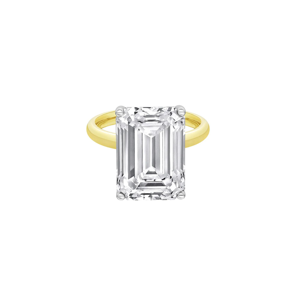 Lab Grown Diamond Emerald-Cut Solitaire Ring 14K Yellow & White Gold (10 CT.) Size 10.5 2mm