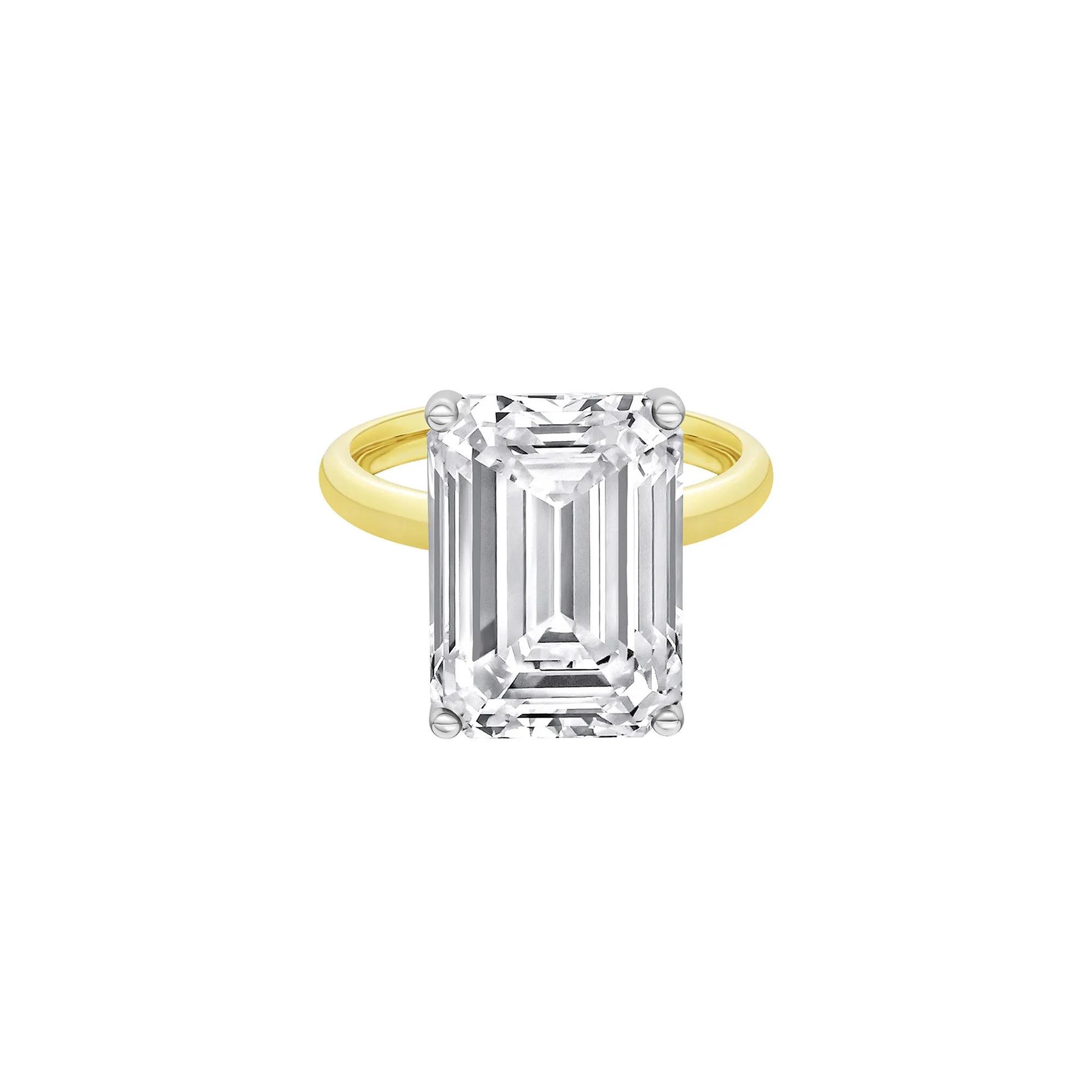 Lab Grown Diamond Emerald-Cut Solitaire Ring 14K Yellow & White Gold (10 CT.) Size 9.5 2mm