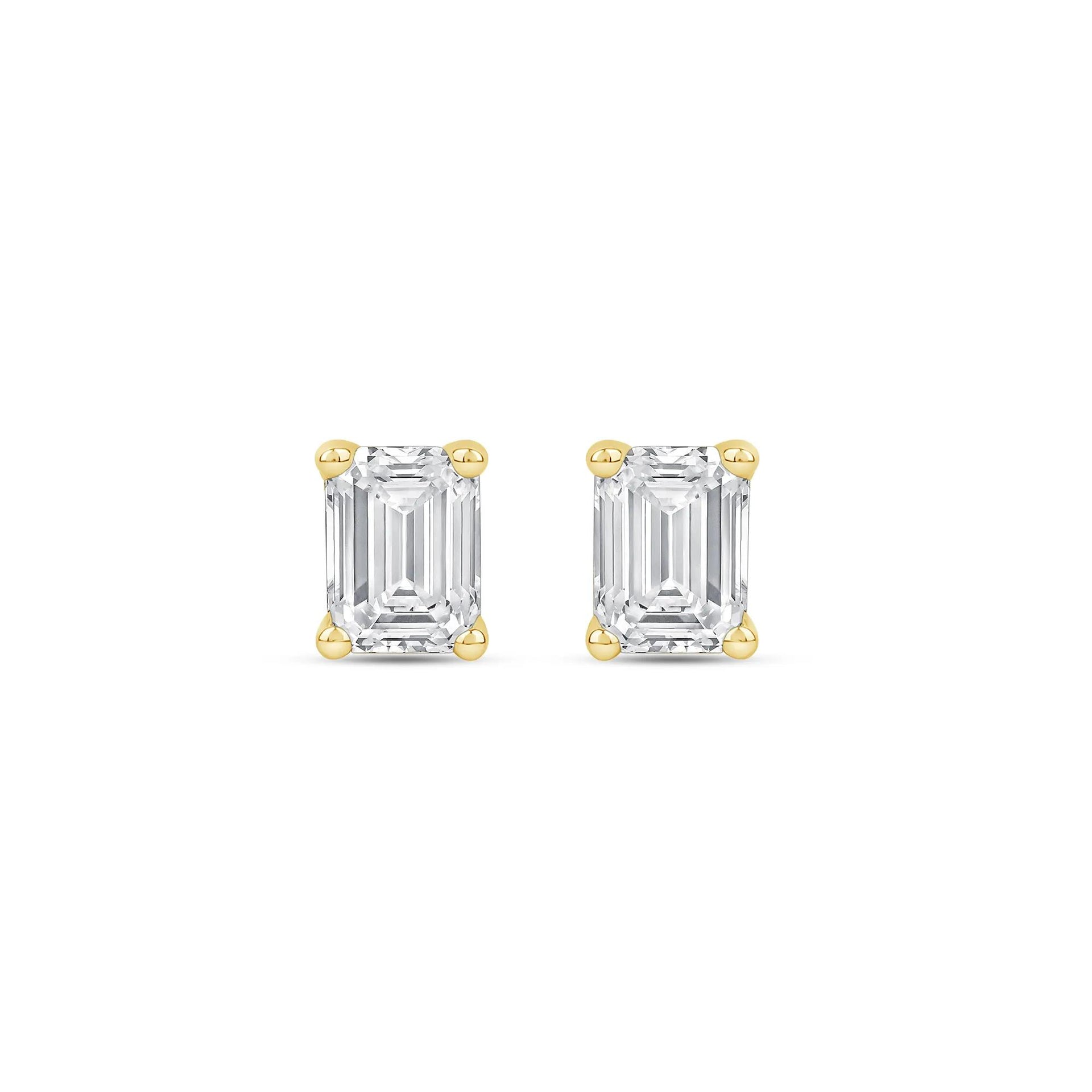 3/4 CT. Tw. Lab Grown Diamond Emerald-Cut Solitaire Stud Earrings 14K Yellow Gold Size 5.80mm
