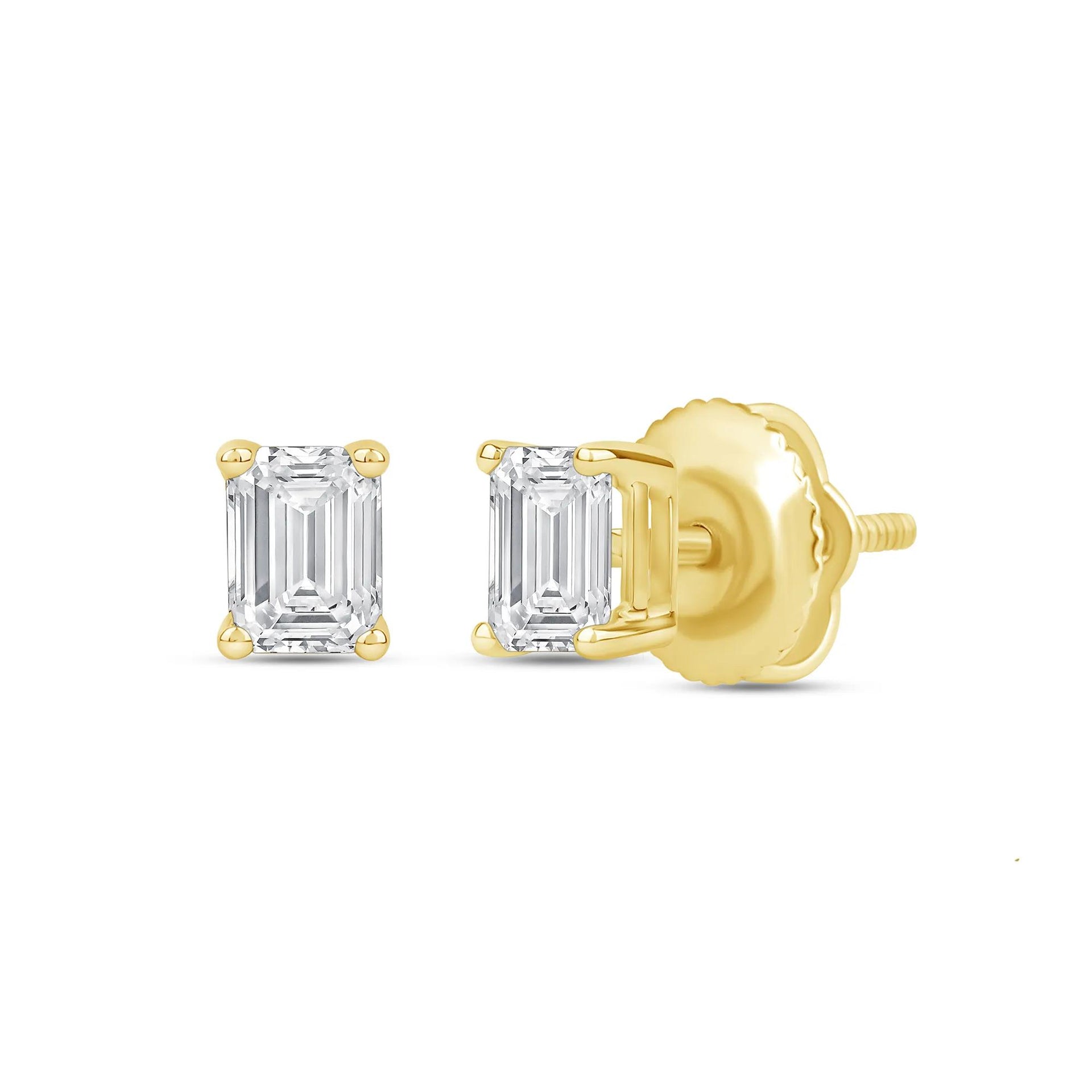3/4 CT. Tw. Lab Grown Diamond Emerald-Cut Solitaire Stud Earrings 14K Yellow Gold Size 5.80mm