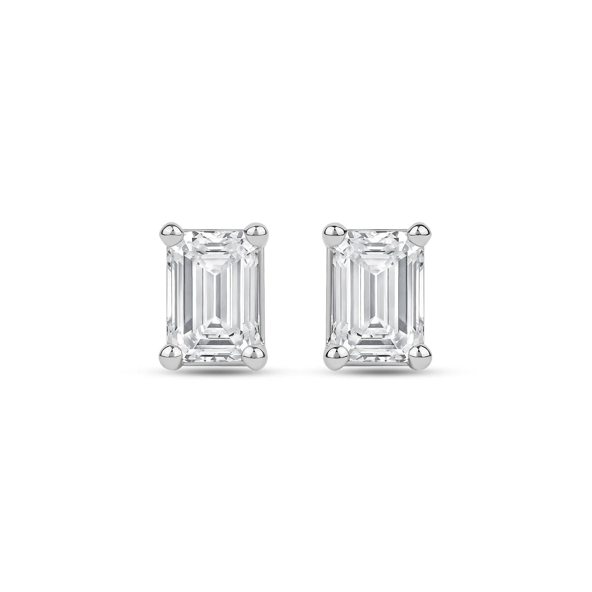 2 CT. Tw. Lab Grown Diamond Emerald-Cut Solitaire Stud Earrings 14K White Gold Size 8.40mm