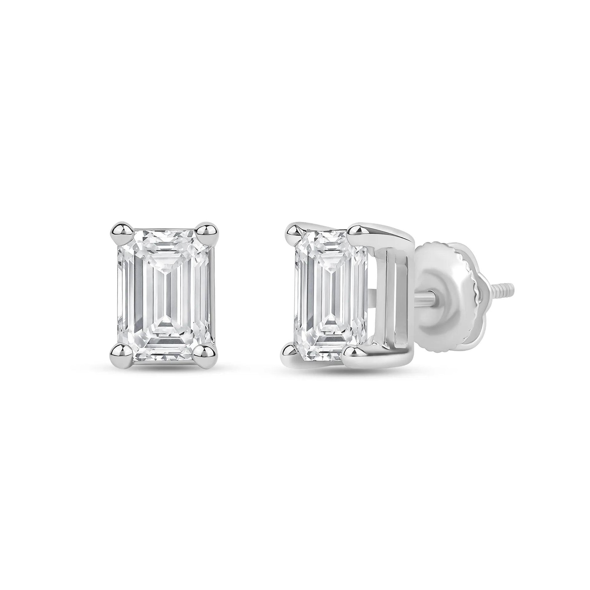 2 CT. Tw. Lab Grown Diamond Emerald-Cut Solitaire Stud Earrings 14K White Gold Size 8.40mm