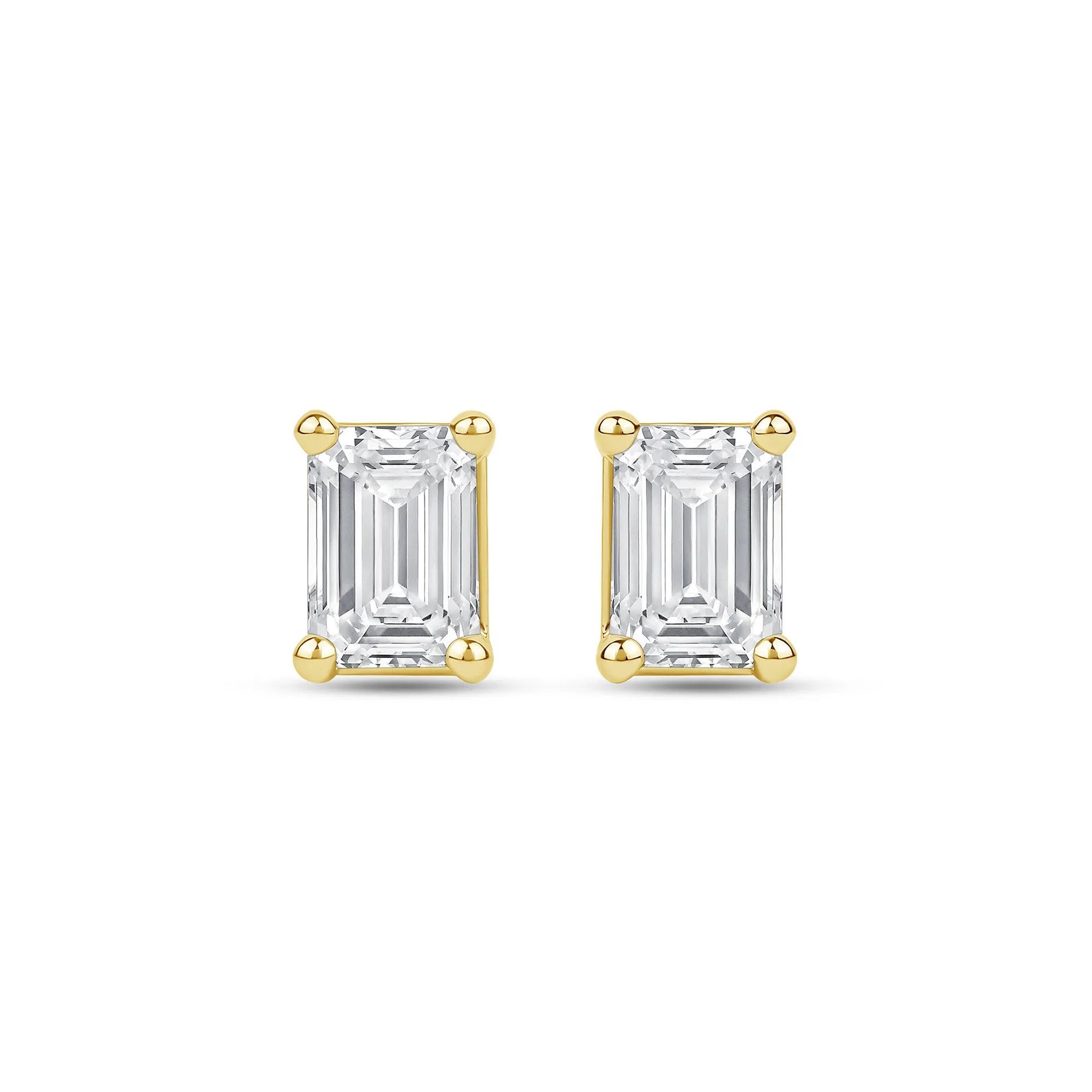 2 CT. Tw. Lab Grown Diamond Emerald-Cut Solitaire Stud Earrings 14K Yellow Gold Size 8.40mm