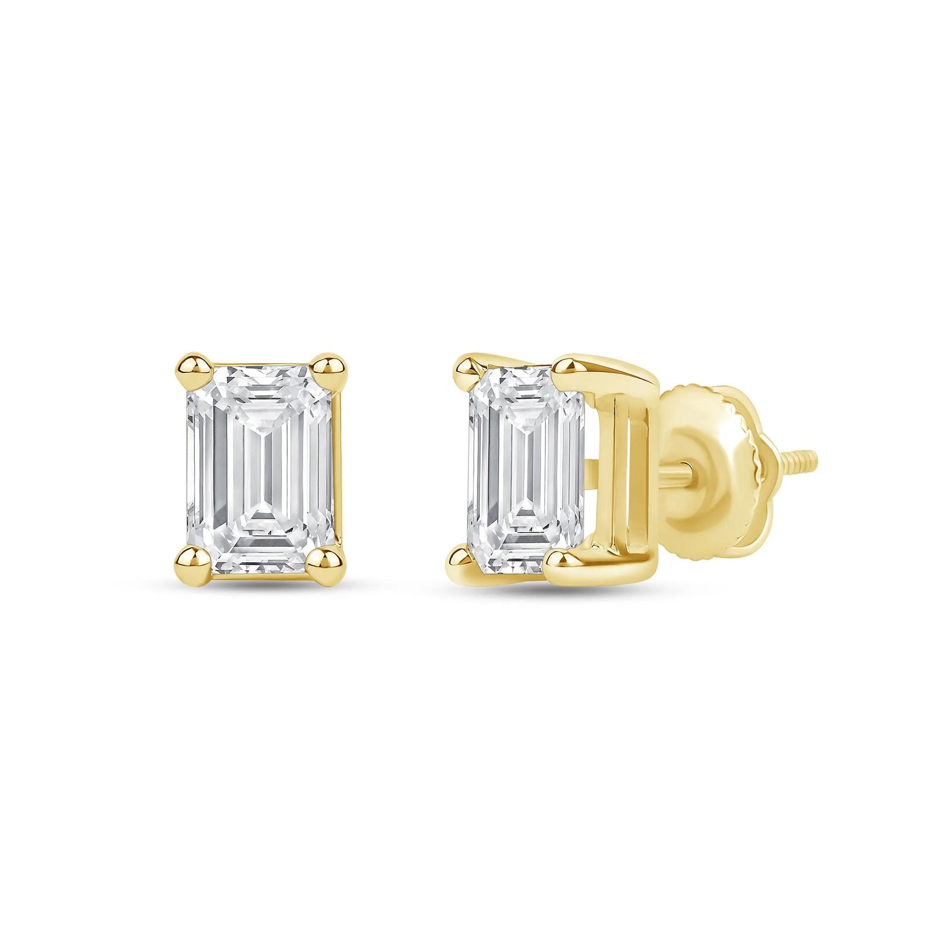 2 CT. Tw. Lab Grown Diamond Emerald-Cut Solitaire Stud Earrings 14K Yellow Gold Size 8.40mm