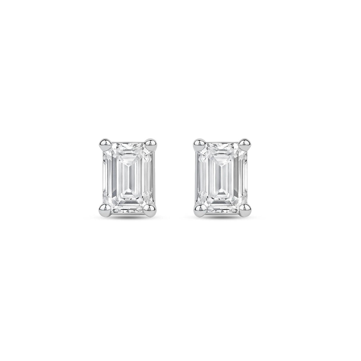 3 CT. Tw. Lab Grown Diamond Emerald-Cut Solitaire Stud Earrings 14K White Gold Size 9.00mm