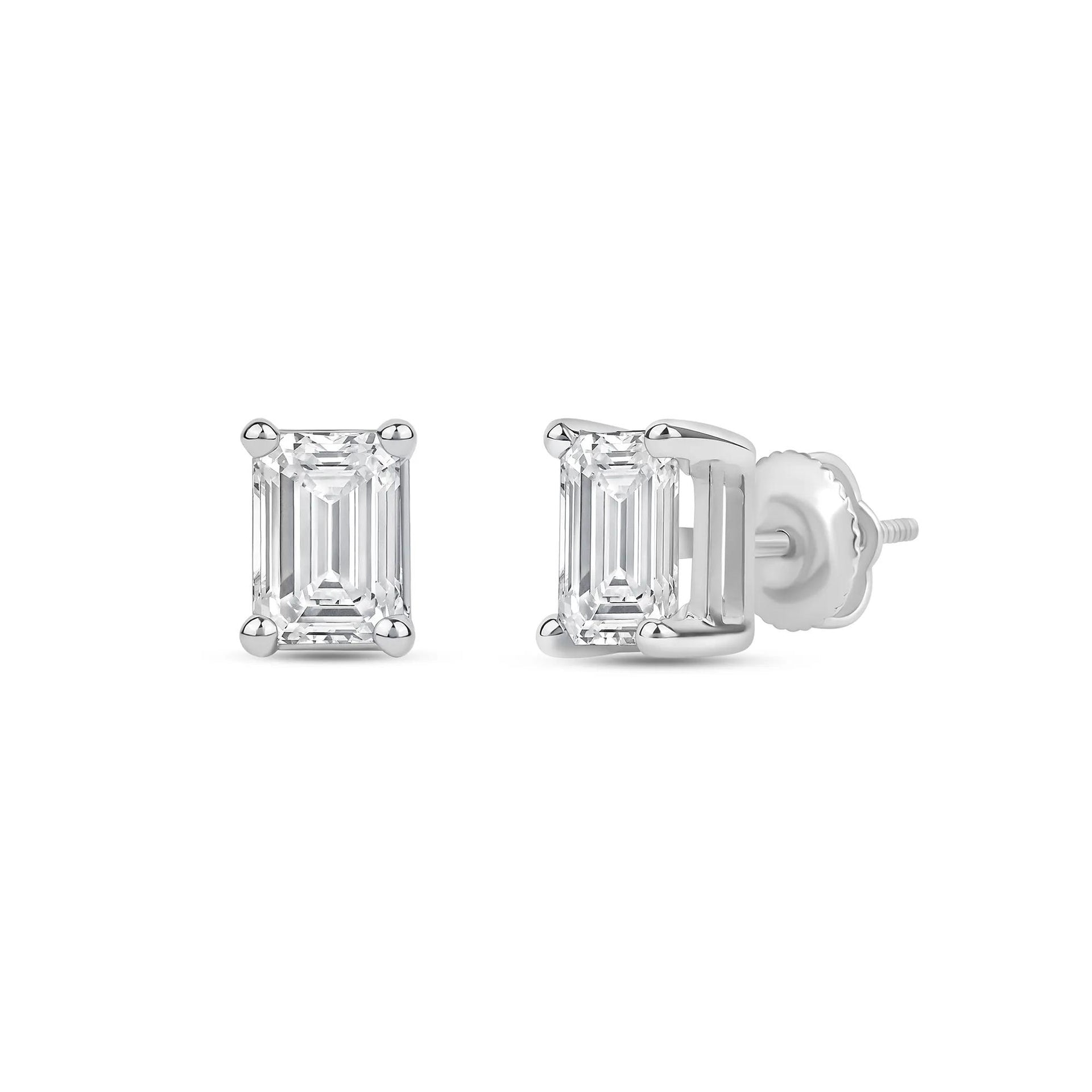 3 CT. Tw. Lab Grown Diamond Emerald-Cut Solitaire Stud Earrings 14K White Gold Size 9.00mm