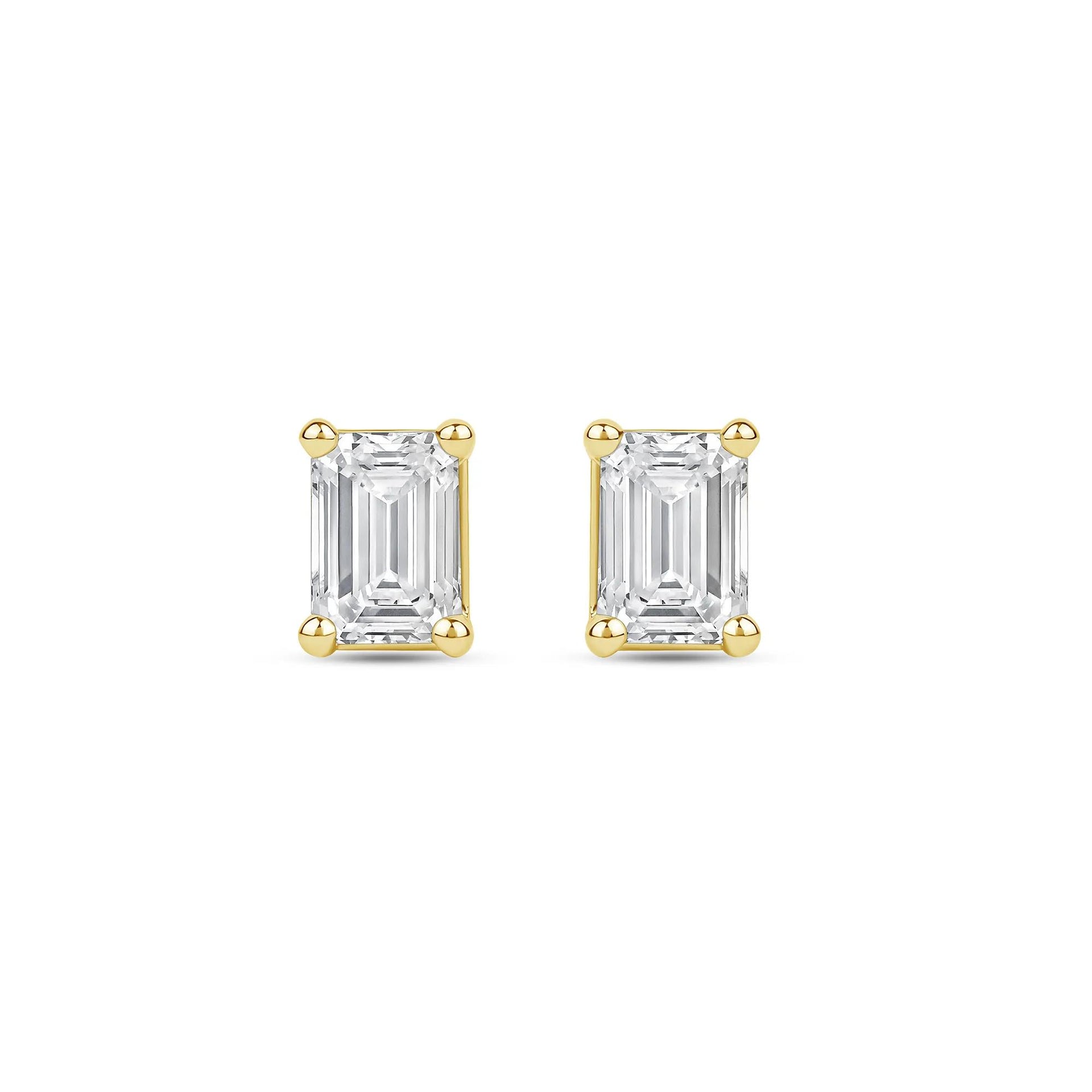 3 CT. Tw. Lab Grown Diamond Emerald-Cut Solitaire Stud Earrings 14K Yellow Gold Size 9.00mm