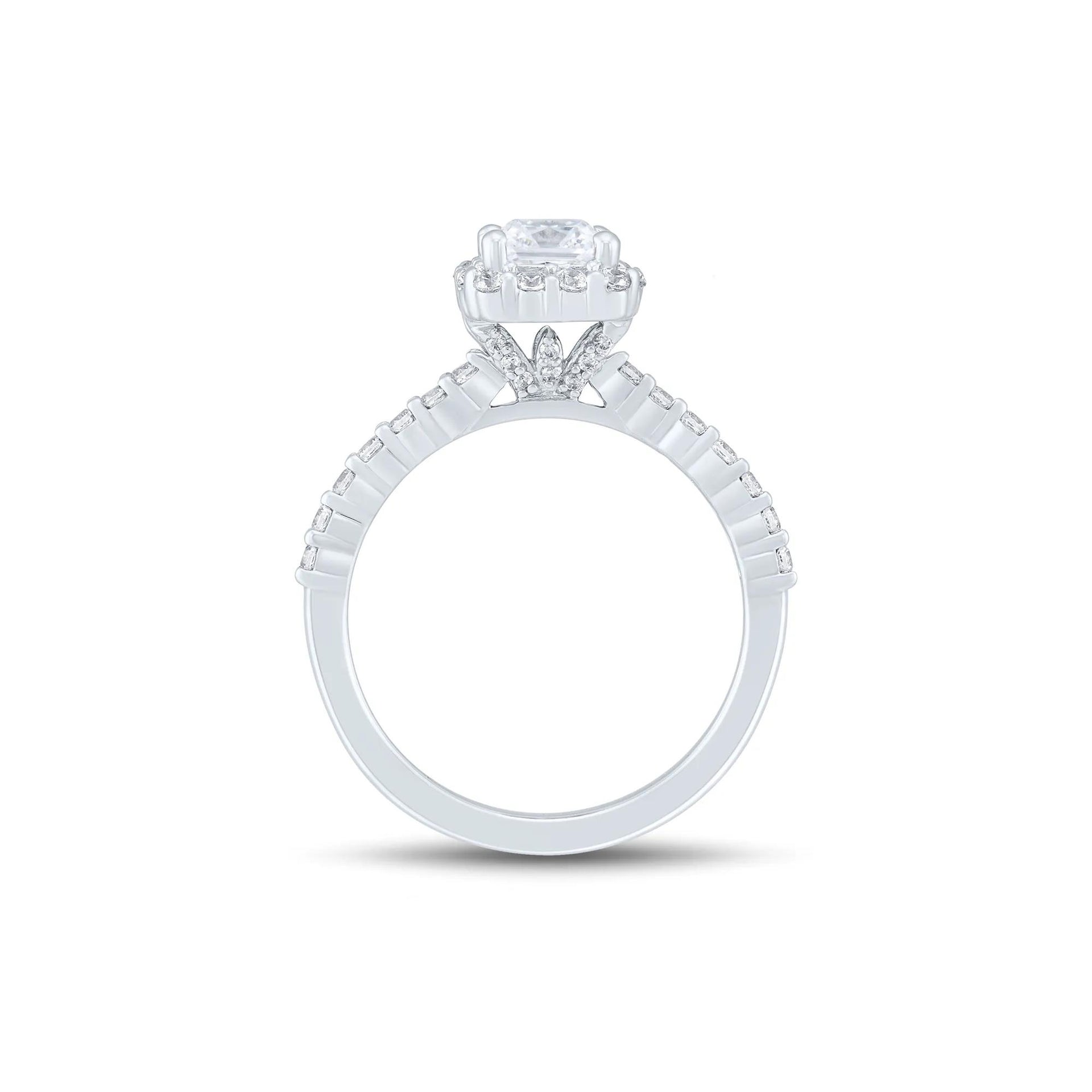 1 3/4 CT. Tw. Lab Grown Diamond Emerald-Cut Engagement Ring 14K White Gold Round Brilliant Cut Size 6 1mm