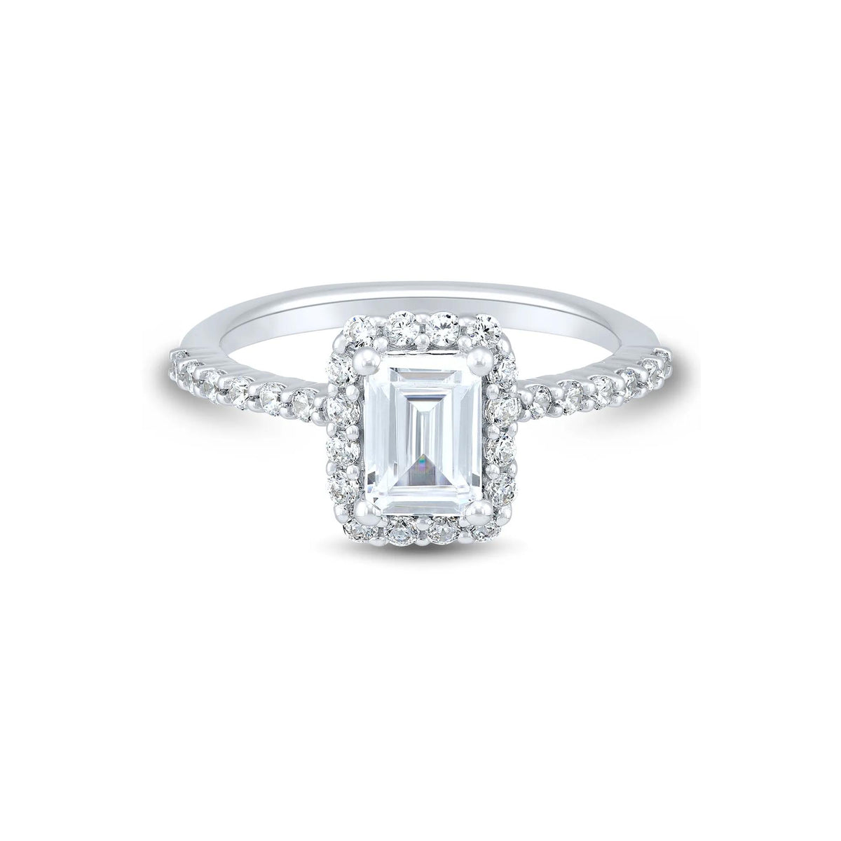 1 3/4 CT. Tw. Lab Grown Diamond Emerald-Cut Engagement Ring 14K White Gold Round Brilliant Cut Size 6 1mm
