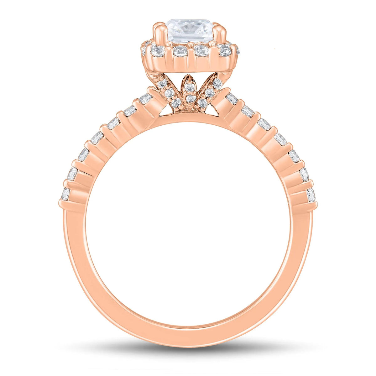 1 3/4 CT. Tw. Lab Grown Diamond Emerald-Cut Halo Engagement Ring 14K Rose Gold Size 6 1mm